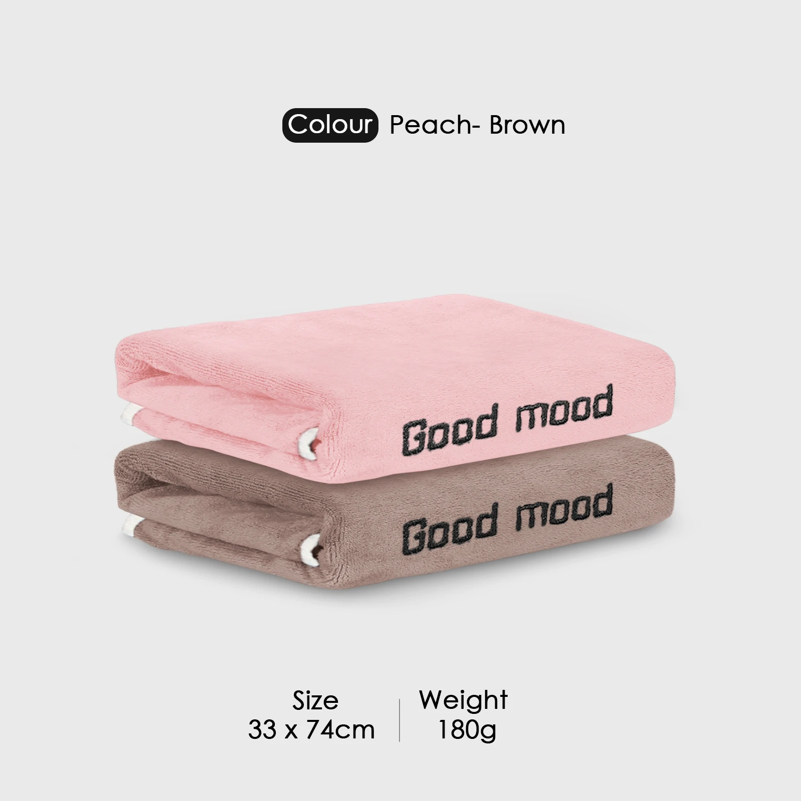HOUSSE Microfiber Embroidery Hand Towel – 35 * 75cm, 350 GSM, Soft & Absorbent, Quick-Drying Sweat Towel – Ideal for Gym, Beach, Fitness, Outdoor & Home Use (Good Mood Peach- Brown)