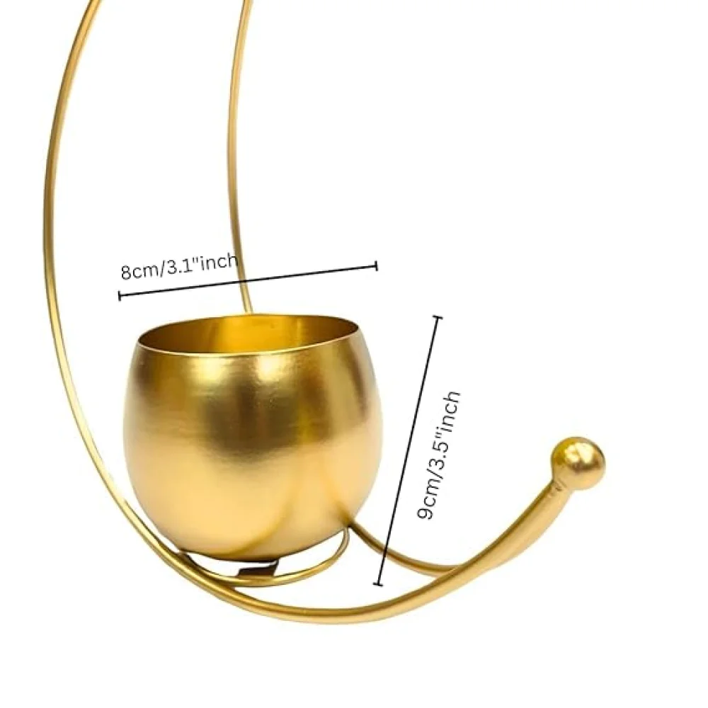 The Decor House Metal Geometric Design Vase with Gold Finish - Table Decorative Flower Pot (Moon vase) (Size: 26X26)