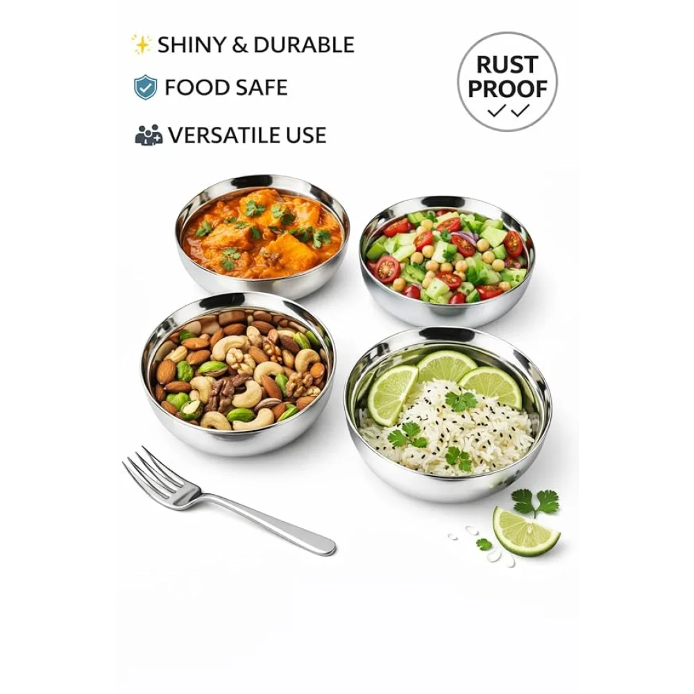 Stainless Steel Solid Bowl Set | Durable Multipurpose Steel Bowls for Kitchen Serving Soup Snacks Ice Cream | Set of 3