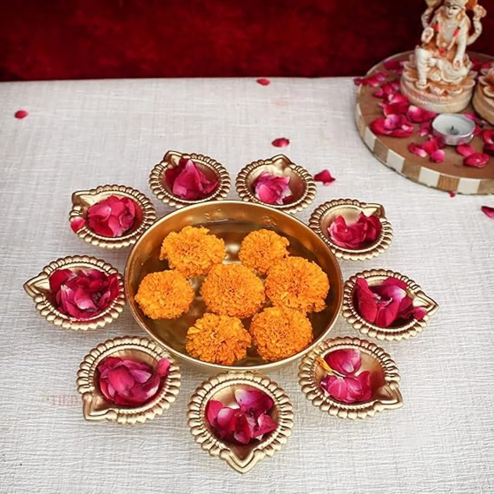 Decor-Oil Diyas for Floating Flowers and Tealight Candles Decoration Items for Living Room Bedroom Table Pooja Room Office