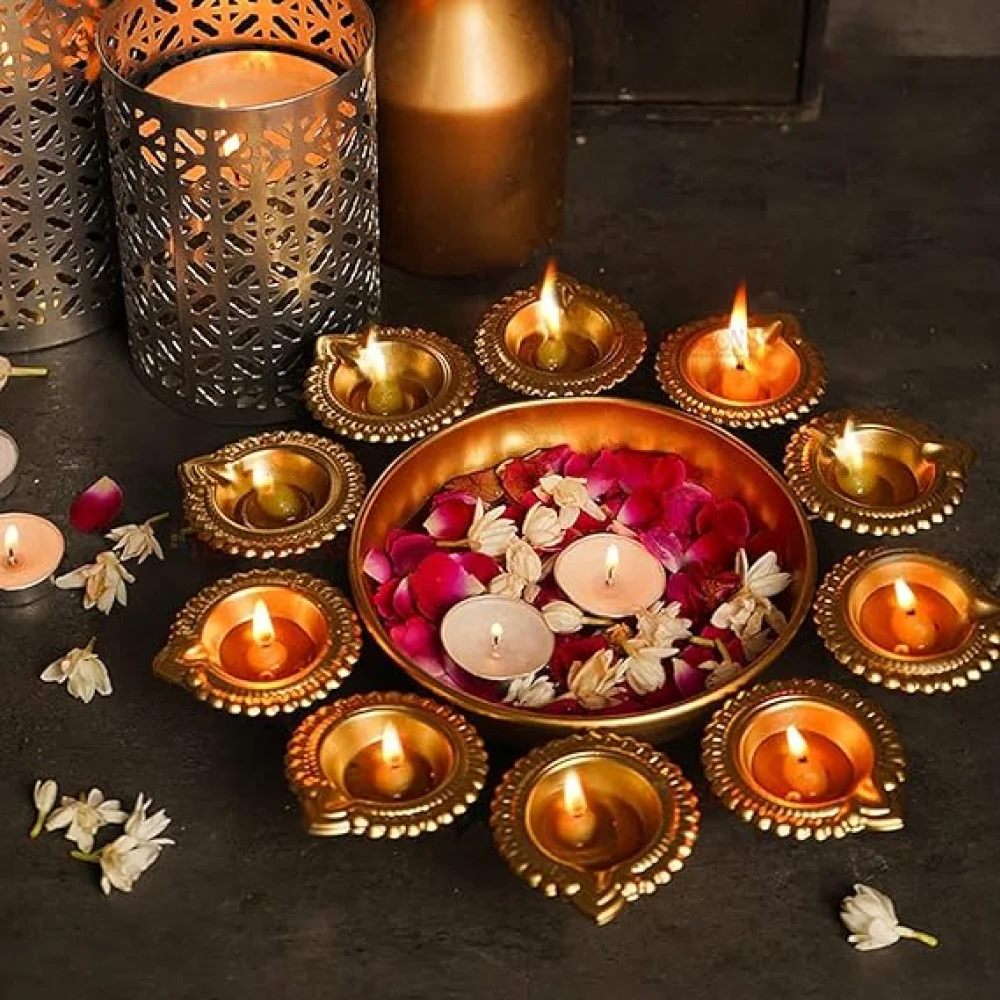 Decor-Oil Diyas for Floating Flowers and Tealight Candles Decoration Items for Living Room Bedroom Table Pooja Room Office