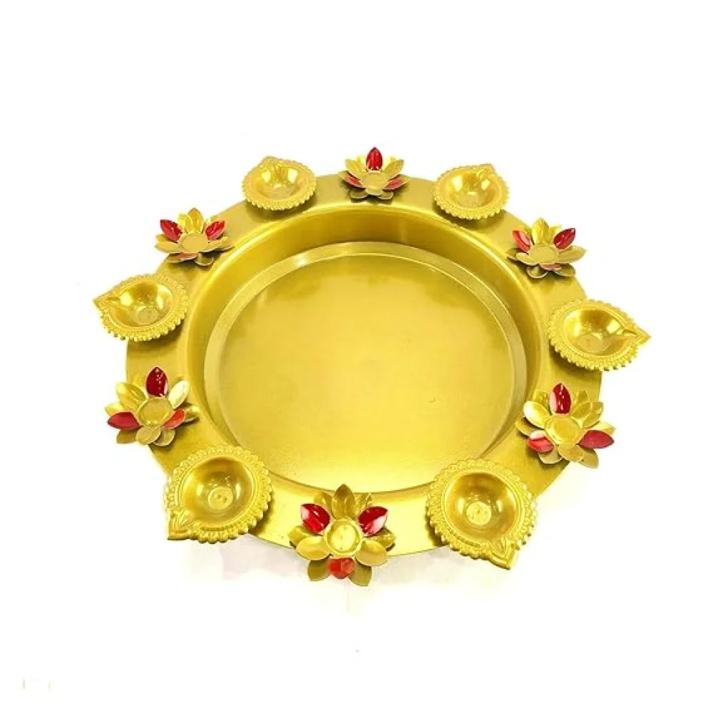 The Decor House Urli for Homedecor/Urli Bowl for Floating Flowers and Tea-Light Candles Home, Office and Table Decor (Size: 42x42x8 cm) - Golden