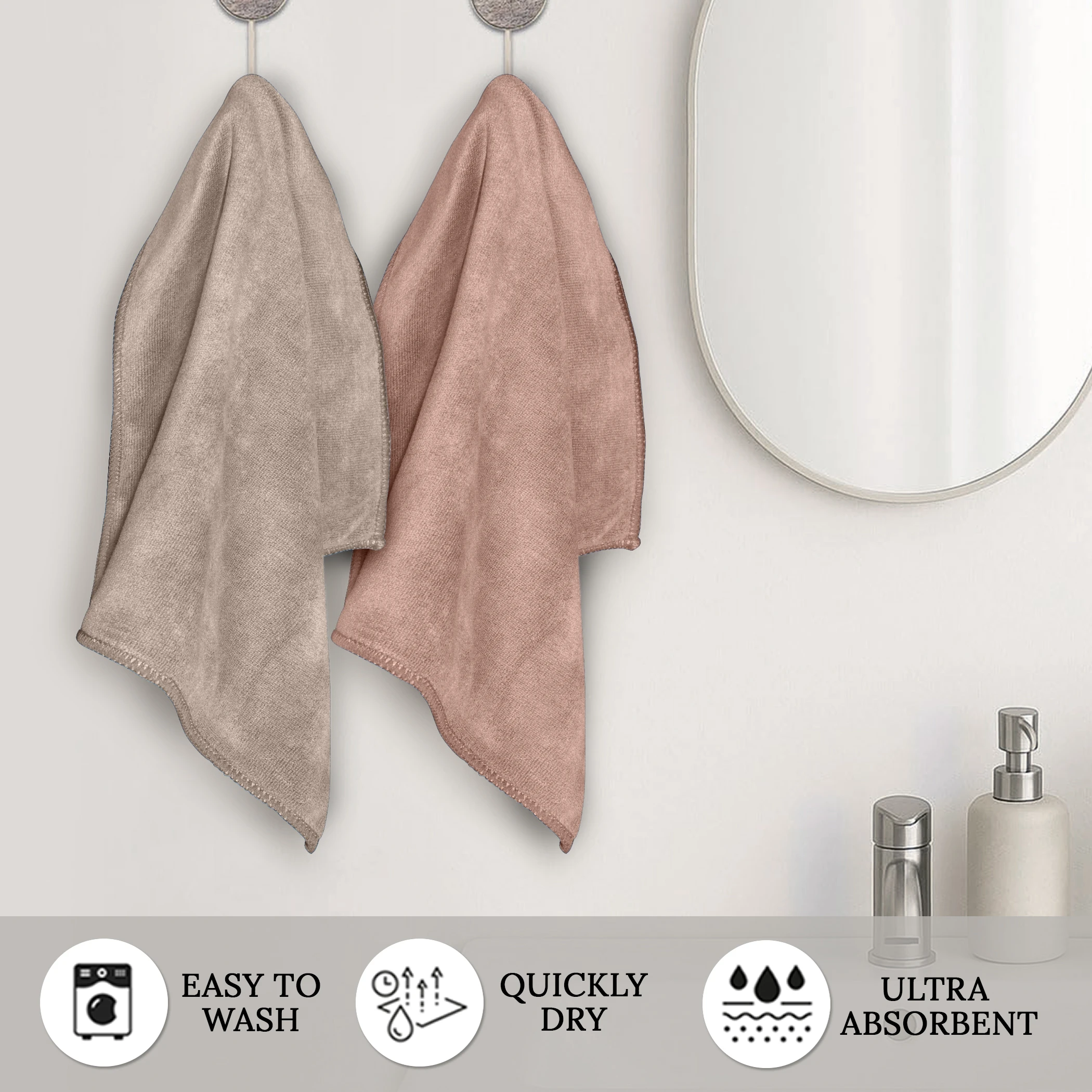 HOUSSE Premium Hand Towel | 100% Microfiber | Quick Dry & Ultra Absorbent | Gym, Home & Yoga | Hypoallergenic & Anti-Bacterial | 450GSM, 60x40cm [6-Pack] (Warm Beige Rustic Chestnut)