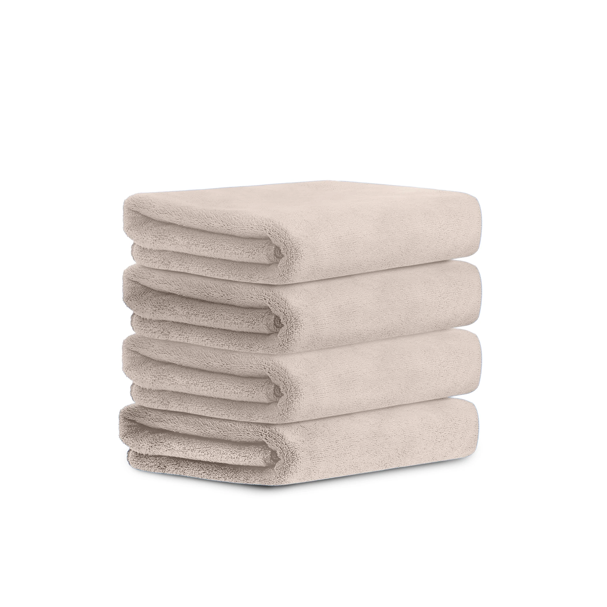 HOUSSE Premium Hand Towel | Microfiber | Super Soft & Quick Dry | Home, Gym, Yoga, Fitness & Weight Lifting | Ultra Absorbent | 450GSM, 60x40cm [4-Pack] (Peachy Pearl)