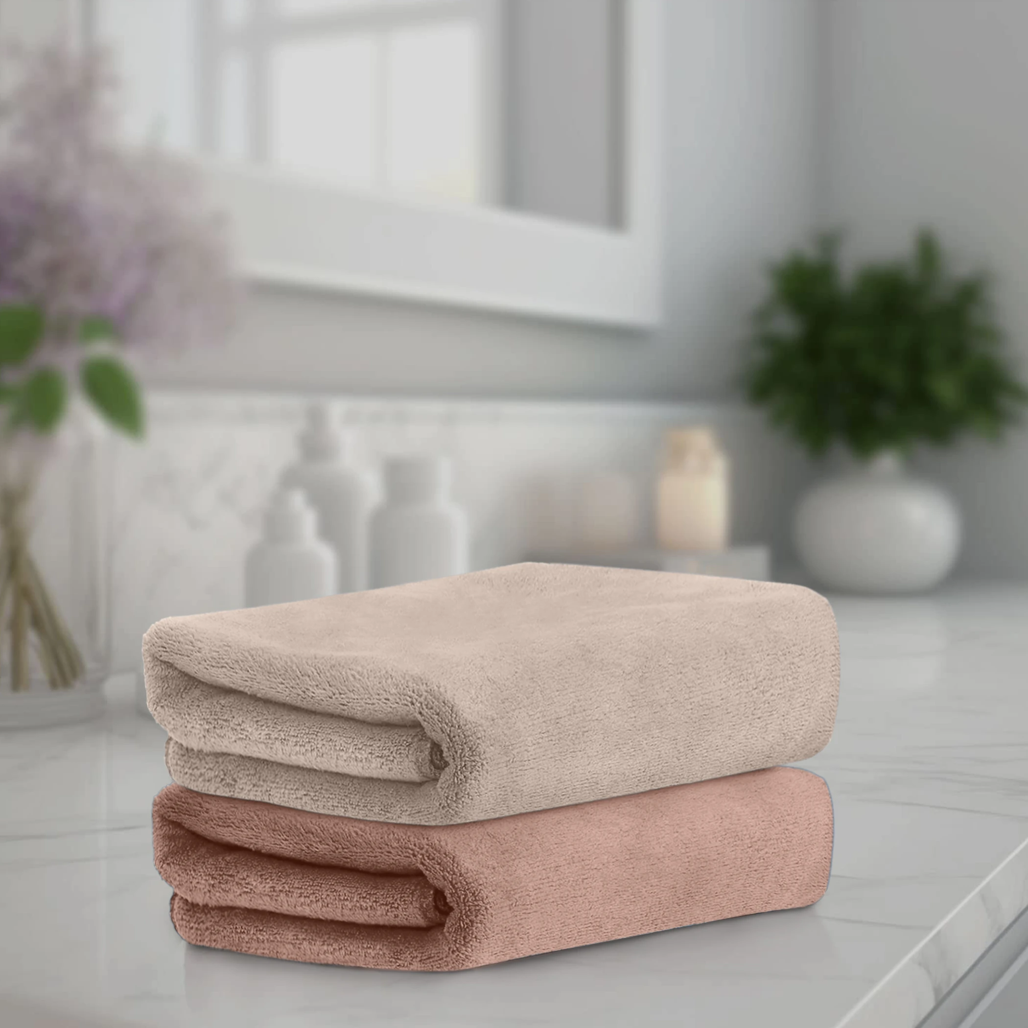 HOUSSE Microfiber Hand Towel for Gym | Home| Yoga | 450 GSM | 60 x 40 CM| Premium QualityTowels | an Hpoallergenic Towel | Ultra Absorbent & Anti-Bacterial | (4, Warm Beige_Rustic Chestnut)