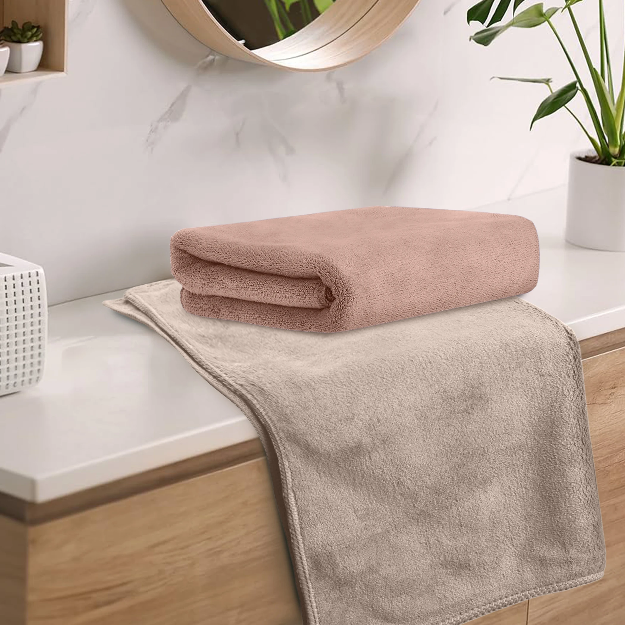 HOUSSE Microfiber Hand Towel for Gym | Home| Yoga | 450 GSM | 60 x 40 CM| Premium QualityTowels | an Hpoallergenic Towel | Ultra Absorbent & Anti-Bacterial | (2, Warm Beige_Rustic Chestnut)