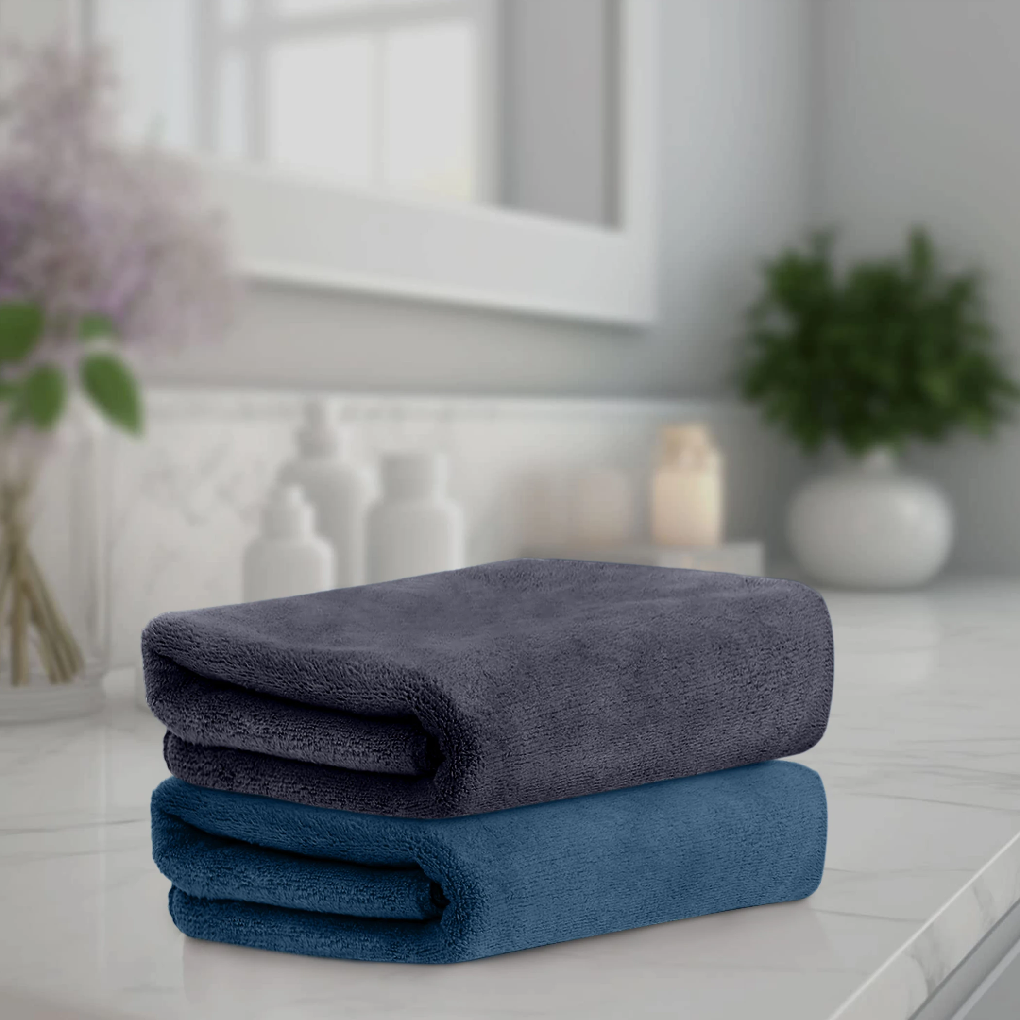 HOUSSE Microfiber Hand Towel for Gym | Home| Yoga | 450 GSM | 60 x 40 CM| Premium QualityTowels | an Hpoallergenic Towel | Ultra Absorbent & Anti-Bacterial | (Steel Grey_Indian Teal)