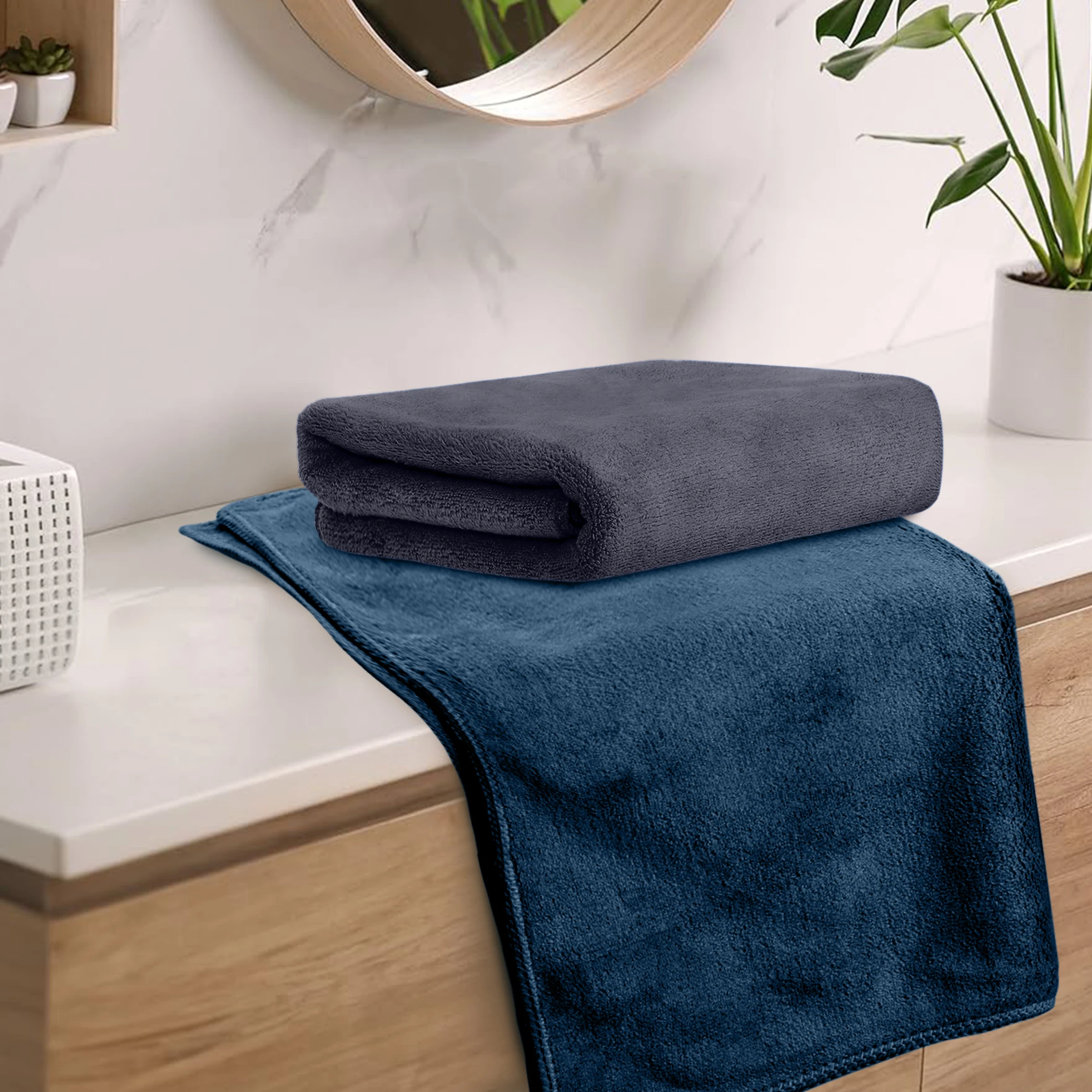 HOUSSE Microfiber Hand Towel for Gym | Home| Yoga | 450 GSM | 60 x 40 CM| Premium QualityTowels | an Hpoallergenic Towel | Ultra Absorbent & Anti-Bacterial | (Steel Grey_Indian Teal)