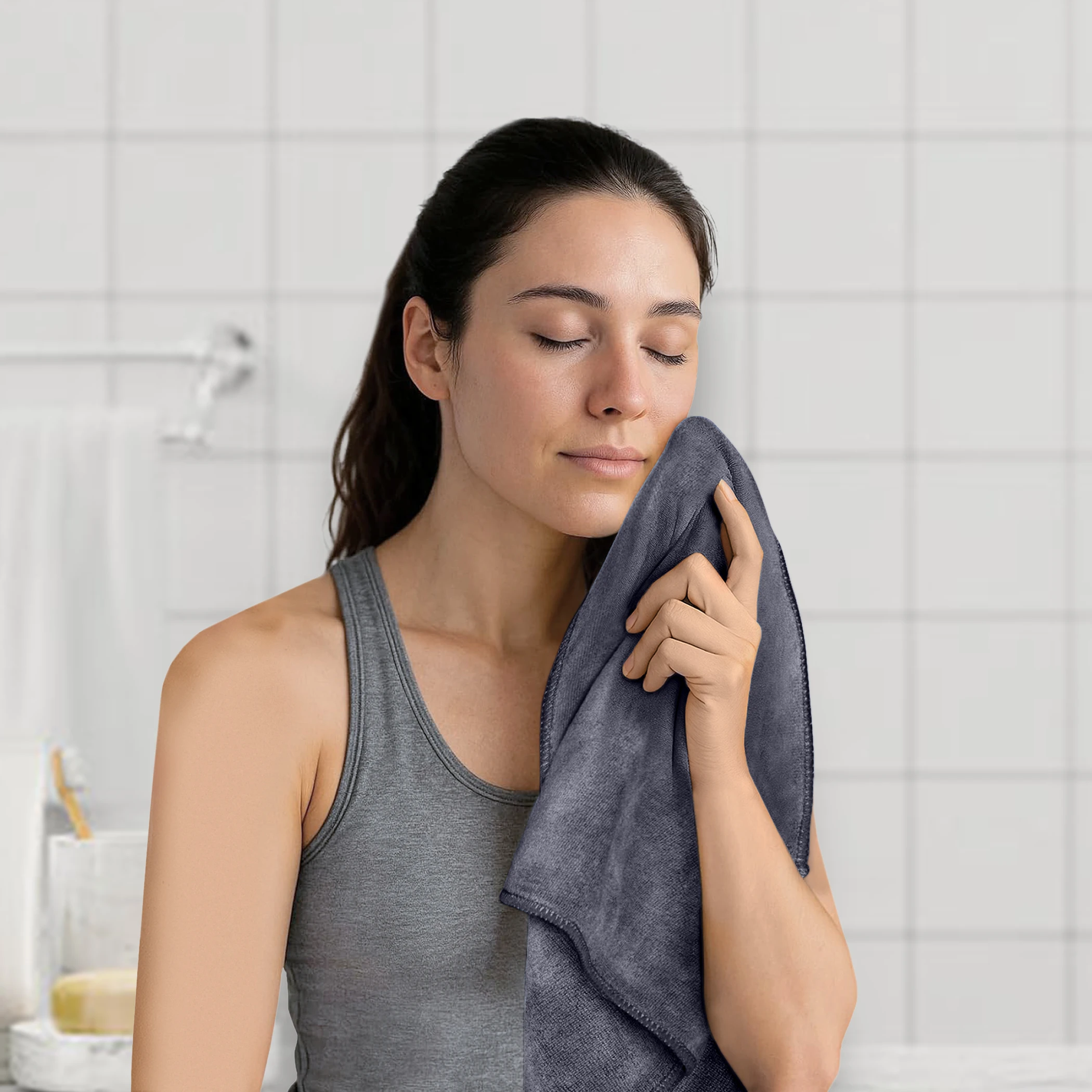 HOUSSE Microfiber Hand Towel for Gym | Home| Yoga | 450 GSM | 60 x 40 CM| Premium QualityTowels | an Hpoallergenic Towel | Ultra Absorbent & Anti-Bacterial | (Steel Grey_Indian Teal)