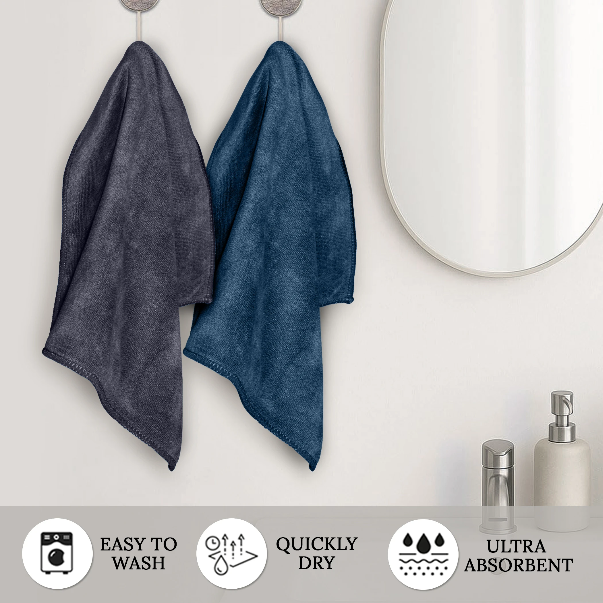 HOUSSE Microfiber Hand Towel for Gym | Home| Yoga | 450 GSM | 60 x 40 CM| Premium QualityTowels | an Hpoallergenic Towel | Ultra Absorbent & Anti-Bacterial | (Steel Grey_Indian Teal)