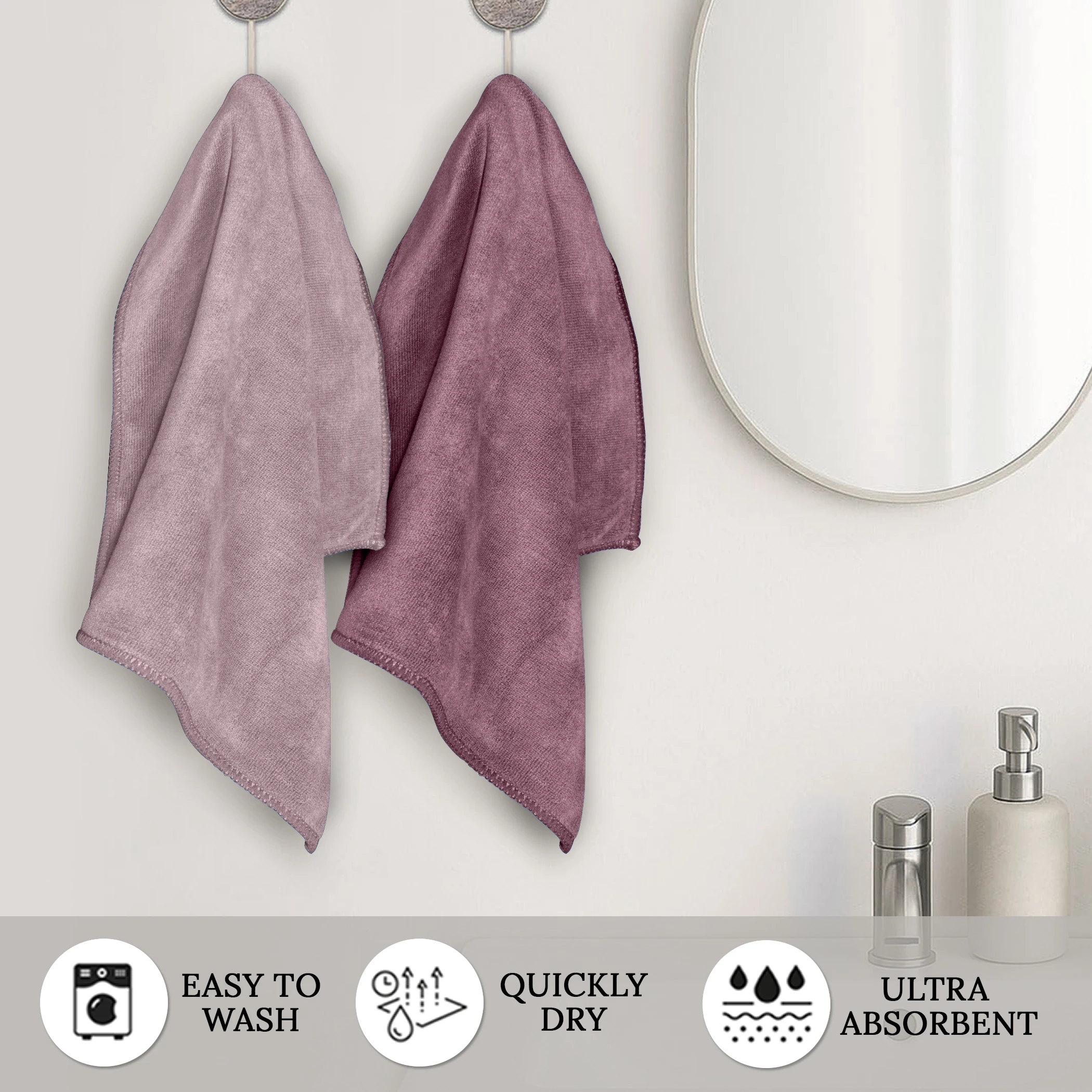 HOUSSE Microfiber Hand Towel for Gym | Home| Yoga | 450 GSM | 60 x 40 CM| Premium QualityTowels | an Hpoallergenic Towel | Ultra Absorbent & Anti-Bacterial | (Rose Taupe_Nirvana Purple)