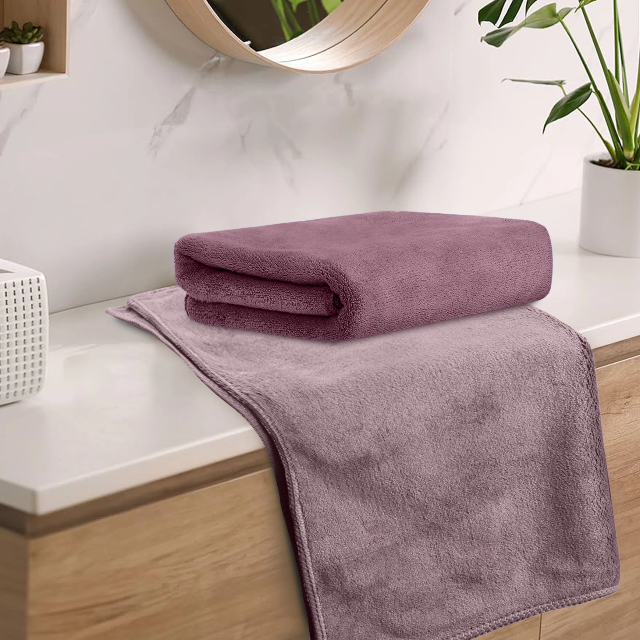 HOUSSE Microfiber Hand Towel for Gym | Home| Yoga | 450 GSM | 60 x 40 CM| Premium QualityTowels | an Hpoallergenic Towel | Ultra Absorbent & Anti-Bacterial | (Rose Taupe_Nirvana Purple)