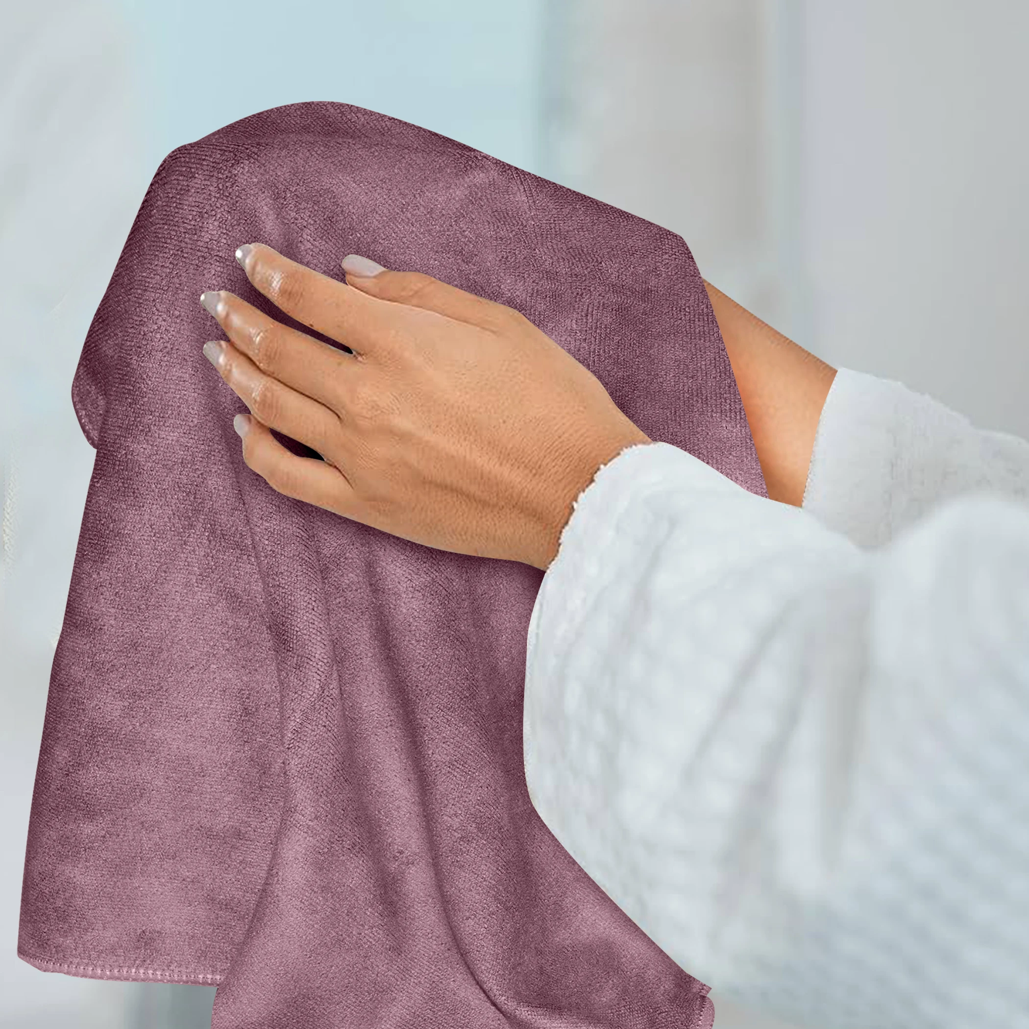 HOUSSE Microfiber Hand Towel for Gym | Home| Yoga | 450 GSM | 60 x 40 CM| Premium QualityTowels | an Hpoallergenic Towel | Ultra Absorbent & Anti-Bacterial | (Rose Taupe_Nirvana Purple)