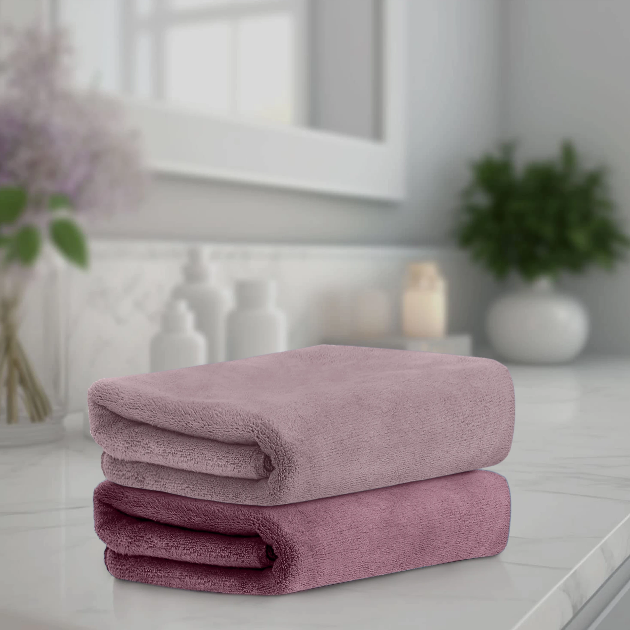 HOUSSE Microfiber Hand Towel for Gym | Home| Yoga | 450 GSM | 60 x 40 CM| Premium QualityTowels | an Hpoallergenic Towel | Ultra Absorbent & Anti-Bacterial | (Rose Taupe_Nirvana Purple)