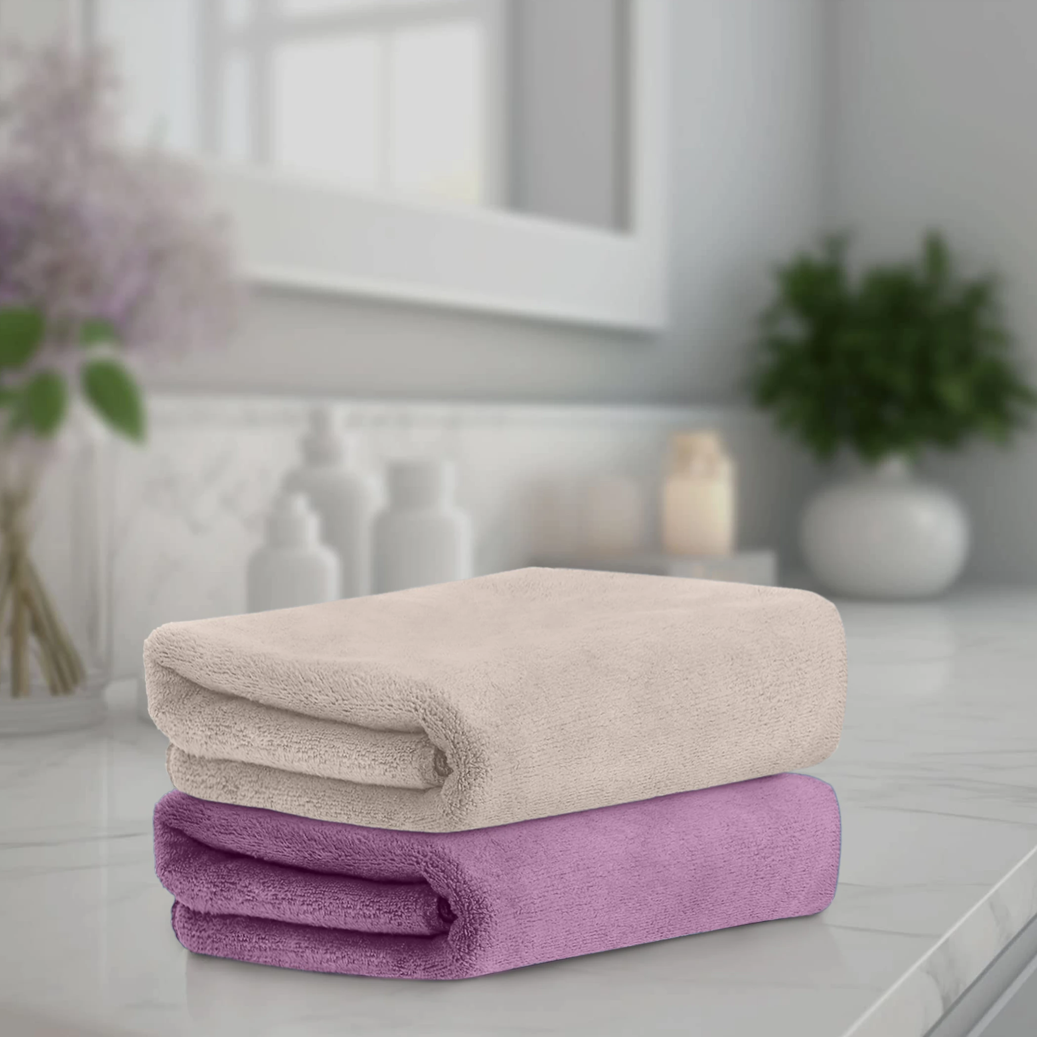 HOUSSE Microfiber Hand Towel for Gym | Home| Yoga | 450 GSM | 60 x 40 CM| Premium QualityTowels | an Hpoallergenic Towel | Ultra Absorbent & Anti-Bacterial | (6, Peachy Pearl_Dusky Orchid)