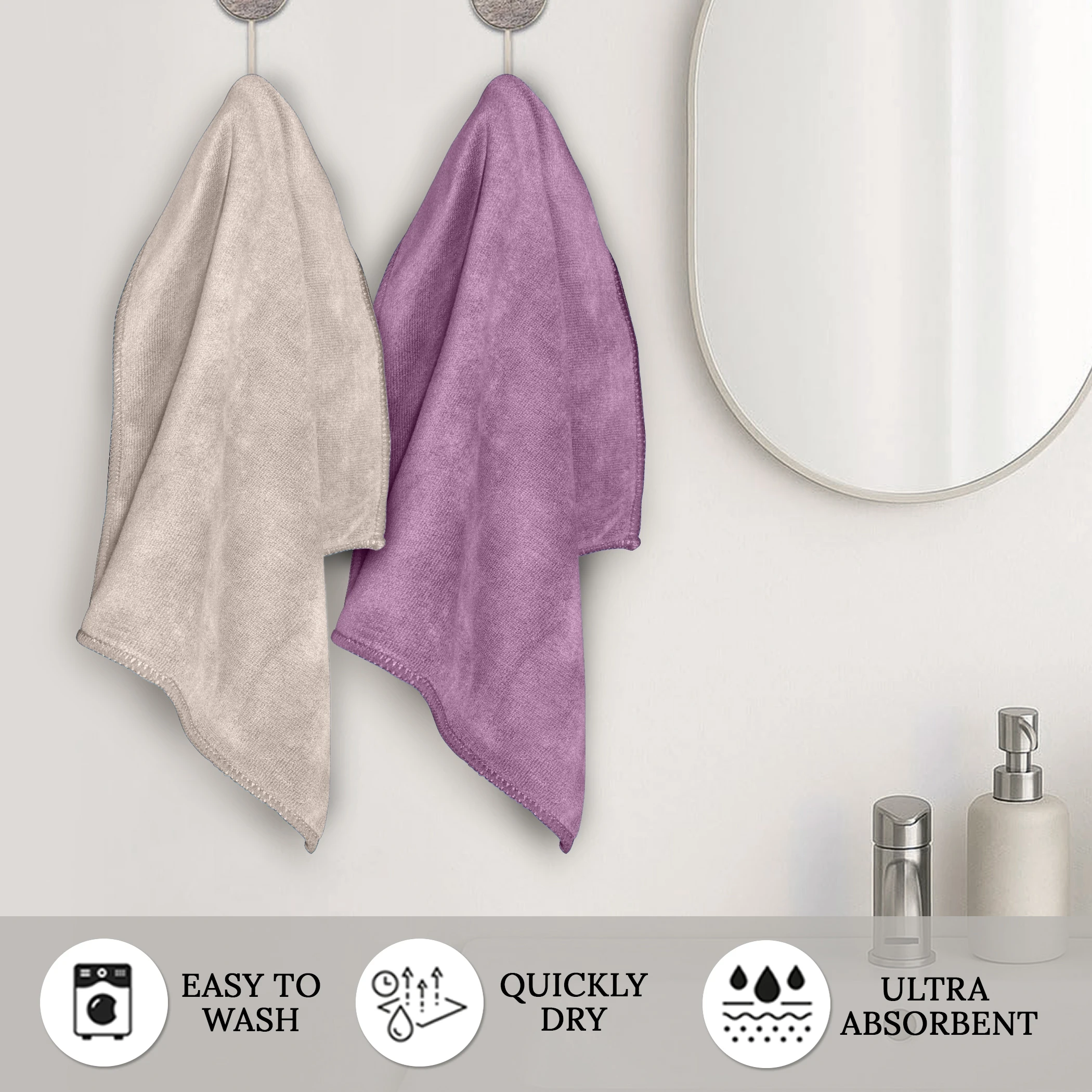 HOUSSE Microfiber Hand Towel for Gym | Home| Yoga | 450 GSM | 60 x 40 CM| Premium QualityTowels | an Hpoallergenic Towel | Ultra Absorbent & Anti-Bacterial | (2, Peachy Pearl_Dusky Orchid)