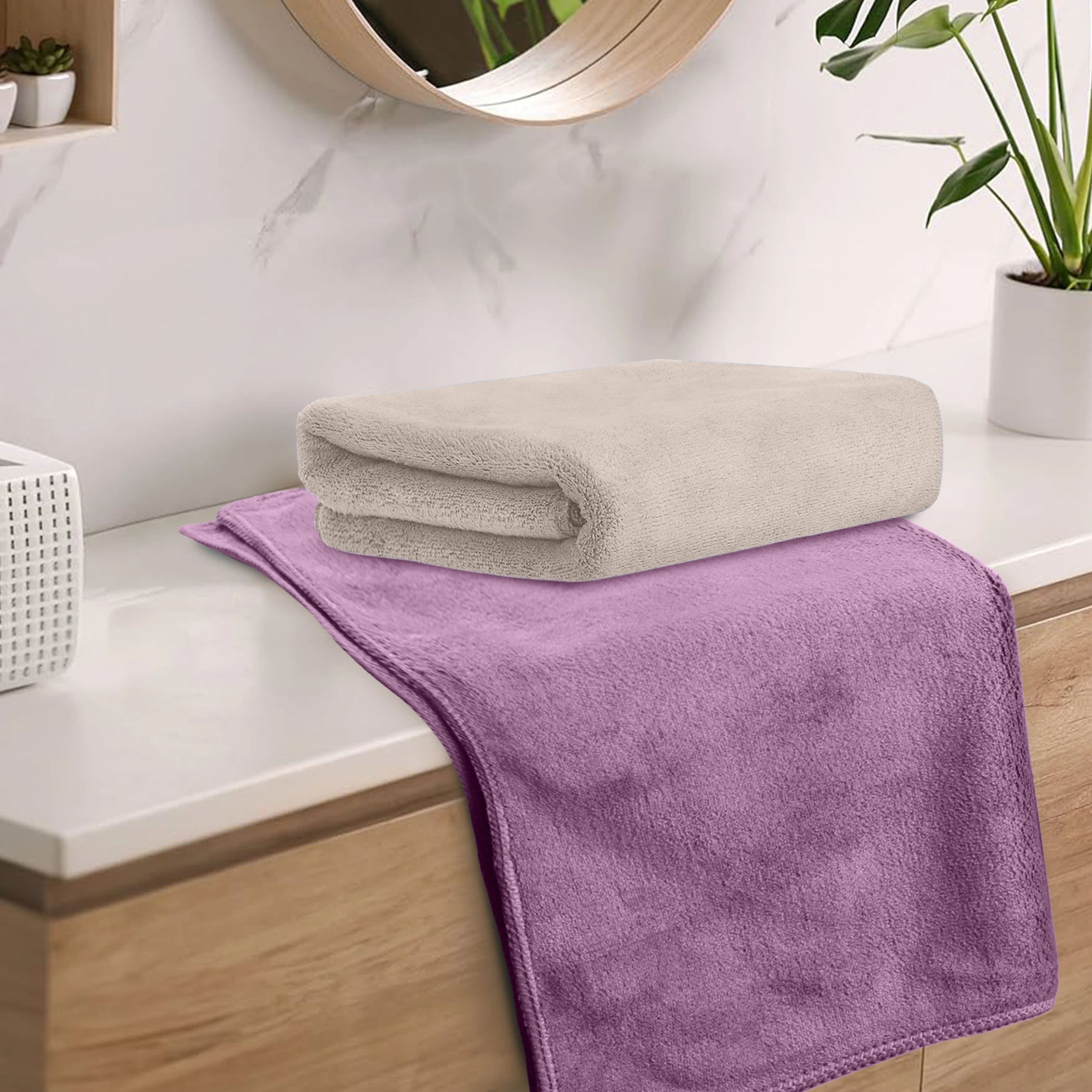 HOUSSE Microfiber Hand Towel for Gym | Home| Yoga | 450 GSM | 60 x 40 CM| Premium QualityTowels | an Hpoallergenic Towel | Ultra Absorbent & Anti-Bacterial | (2, Peachy Pearl_Dusky Orchid)