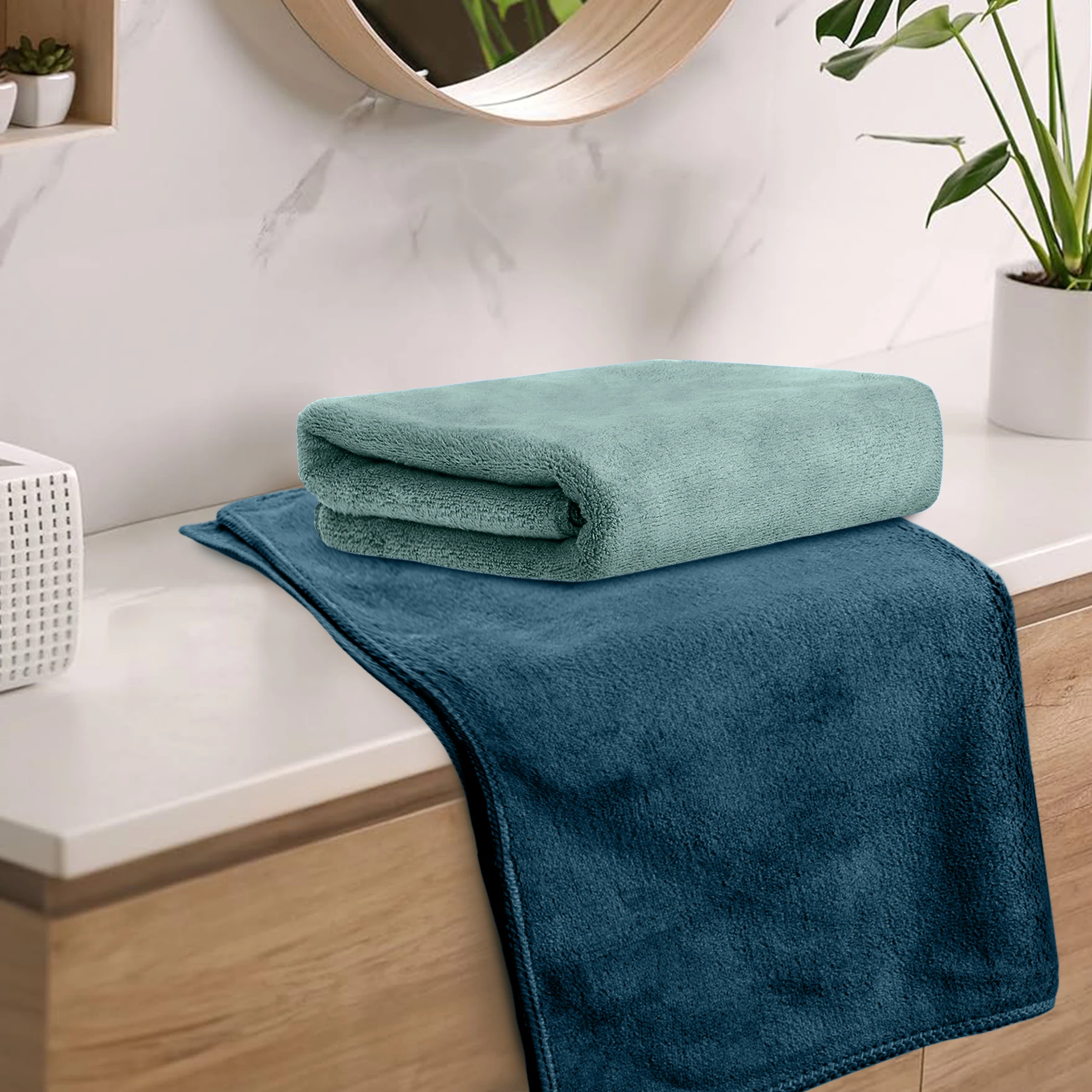 HOUSSE Microfiber Hand Towel for Gym | Home| Yoga | 450 GSM | 60 x 40 CM| Premium QualityTowels | an Hpoallergenic Towel | Ultra Absorbent & Anti-Bacterial | (Pacific Green_Lily PAD)