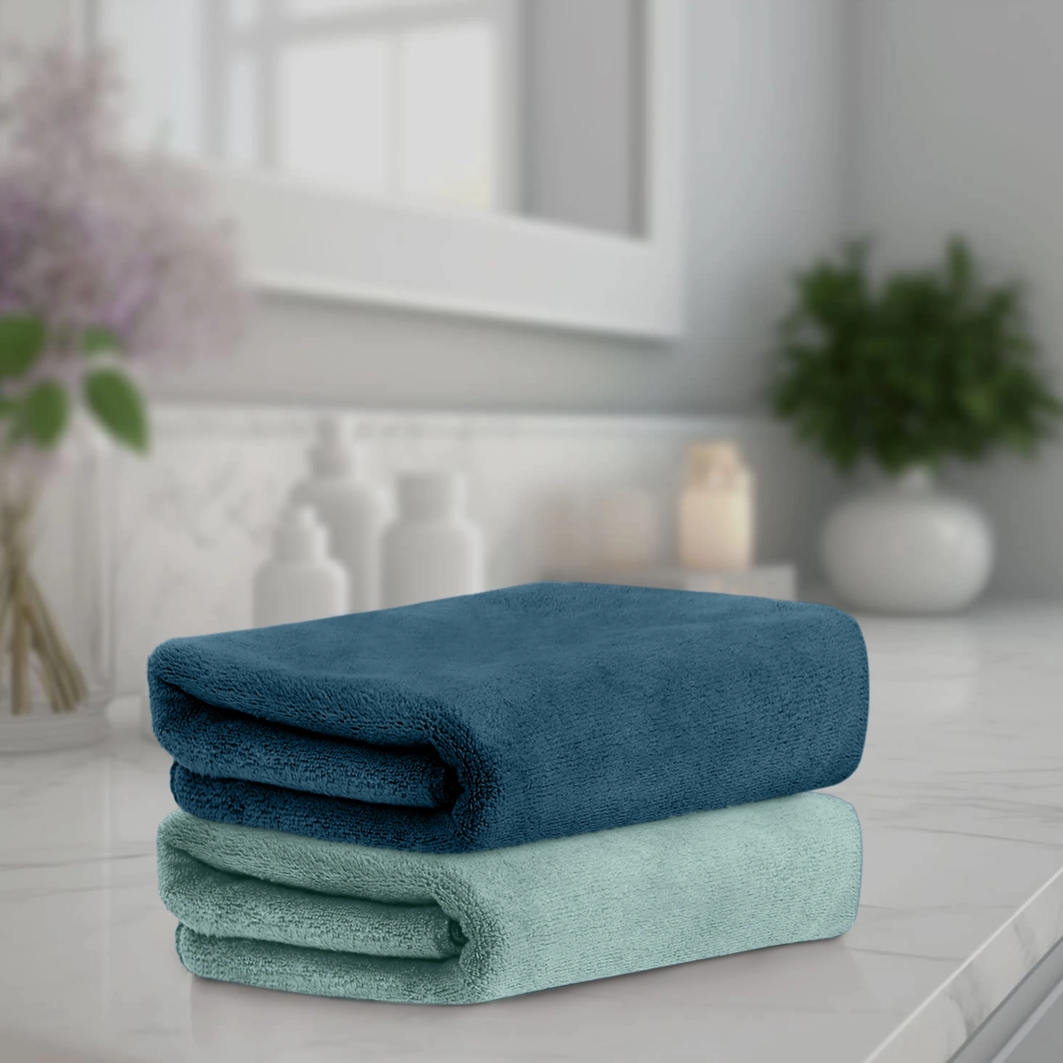 HOUSSE Microfiber Hand Towel for Gym | Home| Yoga | 450 GSM | 60 x 40 CM| Premium QualityTowels | an Hpoallergenic Towel | Ultra Absorbent & Anti-Bacterial | (Pacific Green_Lily PAD)