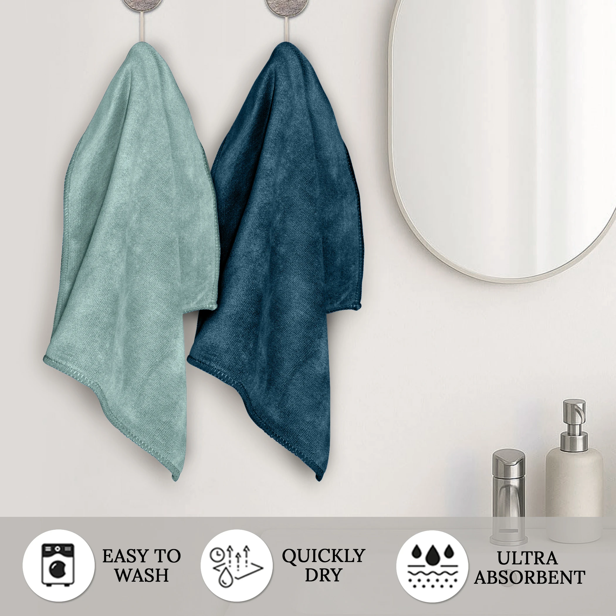 HOUSSE Microfiber Hand Towel for Gym | Home| Yoga | 450 GSM | 60 x 40 CM| Premium QualityTowels | an Hpoallergenic Towel | Ultra Absorbent & Anti-Bacterial | (Pacific Green_Lily PAD)