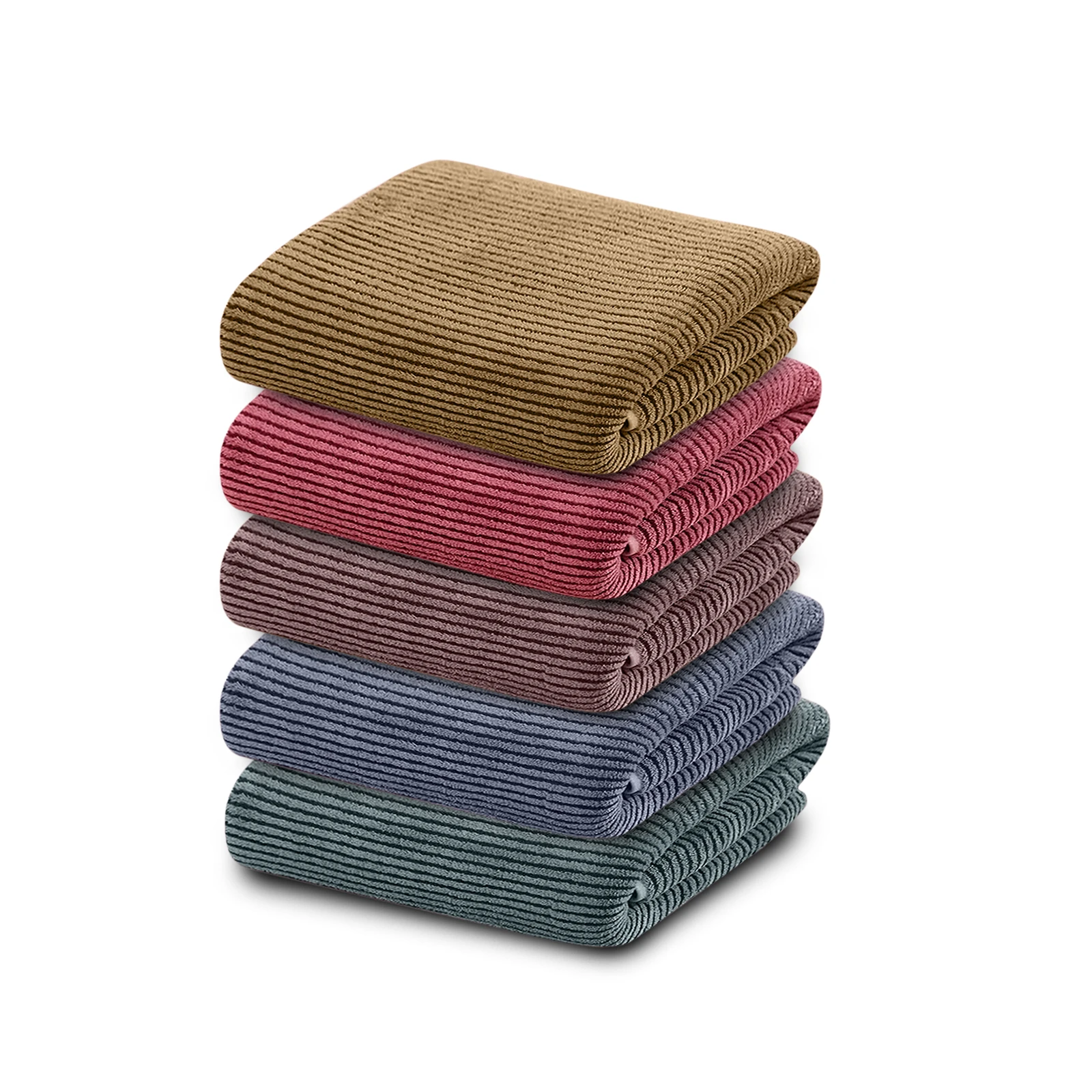 HOUSSE Microfiber Stripes Hand Towel for Women & Men | Quick Dry | Ultra Absorbent |Sports | Travel | Ideal for Workout | Spa| Beach | Fitness Pack of 5 (Yellow,Peach Green Blue,Red 40x60)