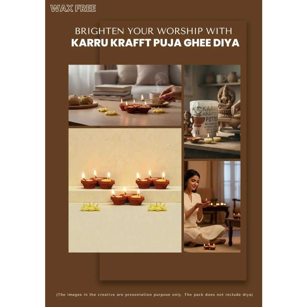 Pure Ghee Wicks| Batti| Diya for Pooja, 50 Pieces, Wax Free Vegan Ghee Batti/Wicks/Jyot for Pooja Aarti (Pack of 1, 50Pieces)