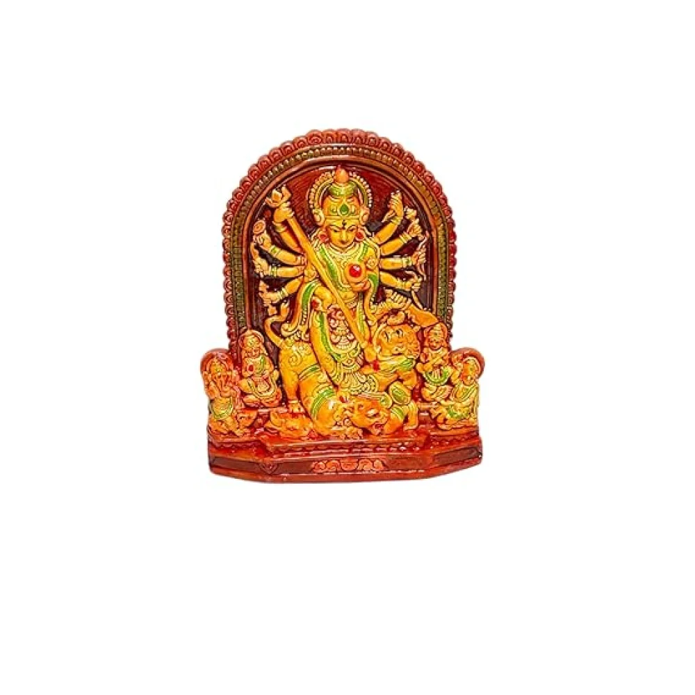 Handcrafted Terracotta Maa Durga Idol – Multicolour Sherawali MATA Murti for Pooja, Navratri, Durga Puja, Home Temple, Festive Decor & Auspicious Housewarming Gift