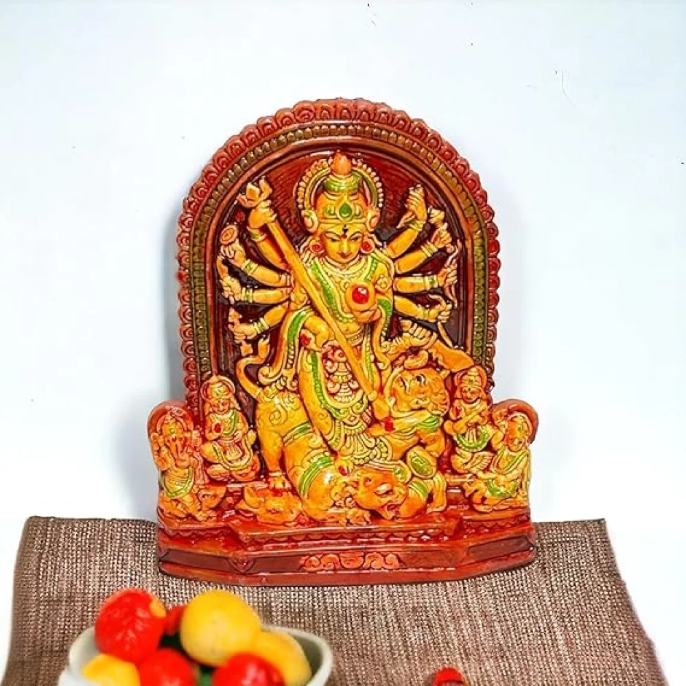 Handcrafted Terracotta Maa Durga Idol – Multicolour Sherawali MATA Murti for Pooja, Navratri, Durga Puja, Home Temple, Festive Decor & Auspicious Housewarming Gift