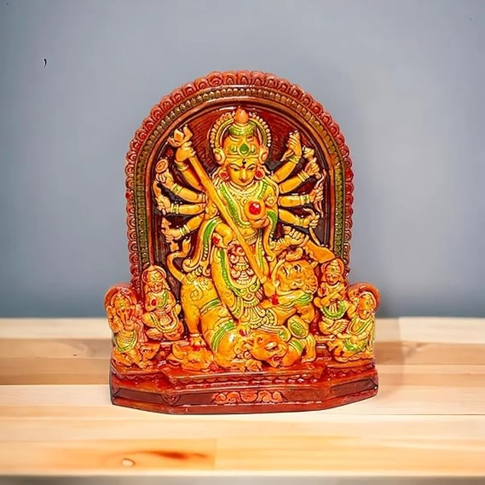 Handcrafted Terracotta Maa Durga Idol – Multicolour Sherawali MATA Murti for Pooja, Navratri, Durga Puja, Home Temple, Festive Decor & Auspicious Housewarming Gift
