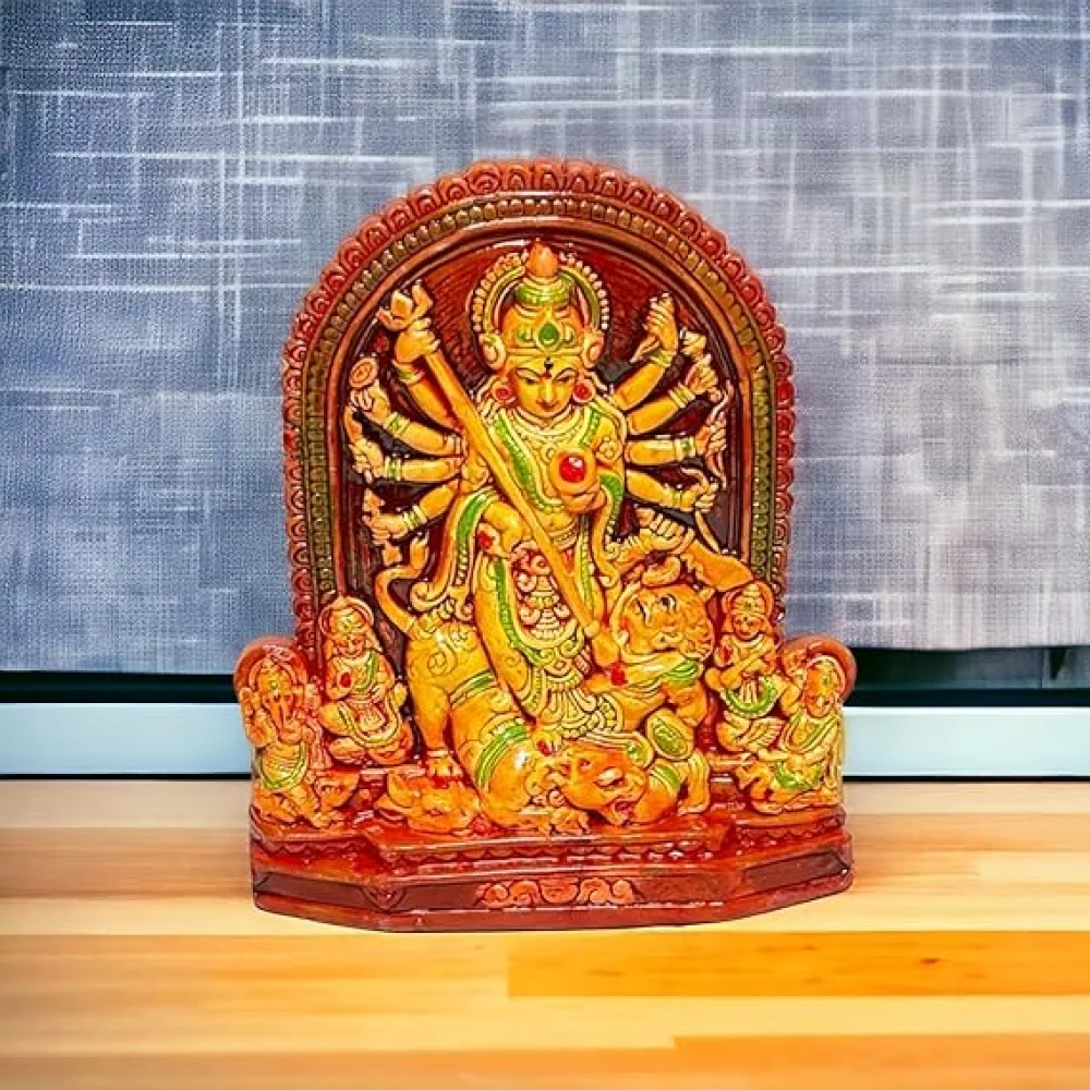 Handcrafted Terracotta Maa Durga Idol – Multicolour Sherawali MATA Murti for Pooja, Navratri, Durga Puja, Home Temple, Festive Decor & Auspicious Housewarming Gift