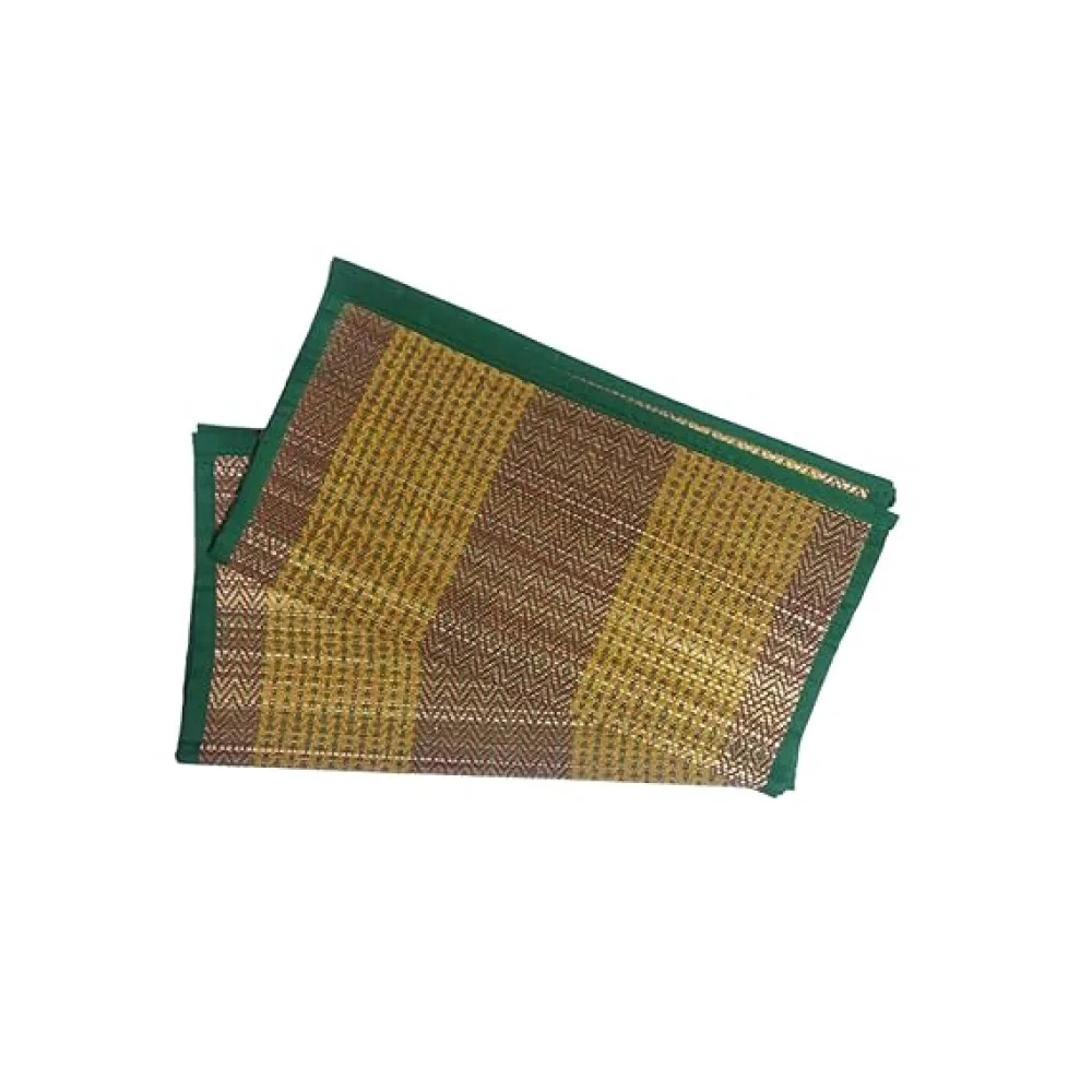 Haus Fabula Natural River Grass Handcrafted Pooja Floor Mats | Meditation, Prayer, Sitting & Aasan Mat Chatai | Eco-Friendly Korai Pai | Set of 2 (Green)