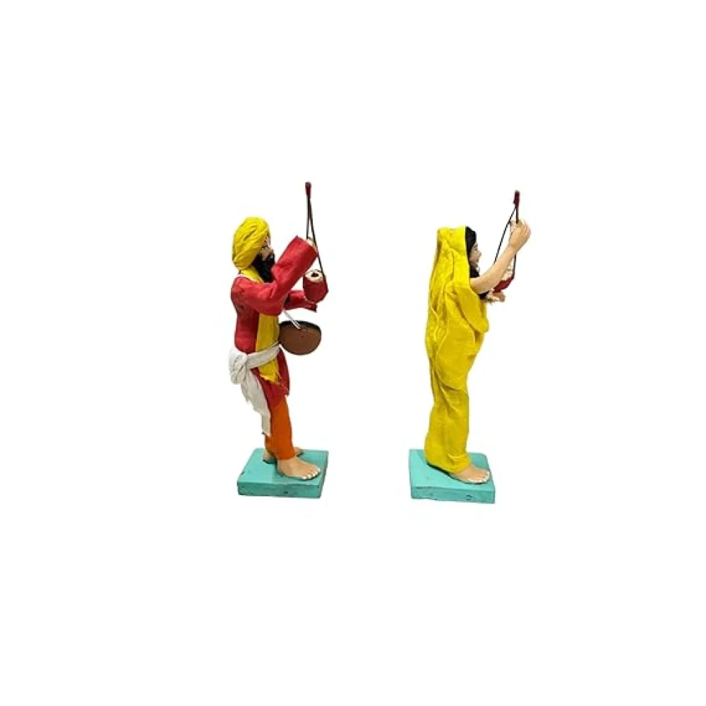 Handmade Clay Doll Human Working Figure for Gift & Décor, Folk Singer and Wife (Boul Singer) Pair Human Figure Miniature Idol, Housewarming Gifting,