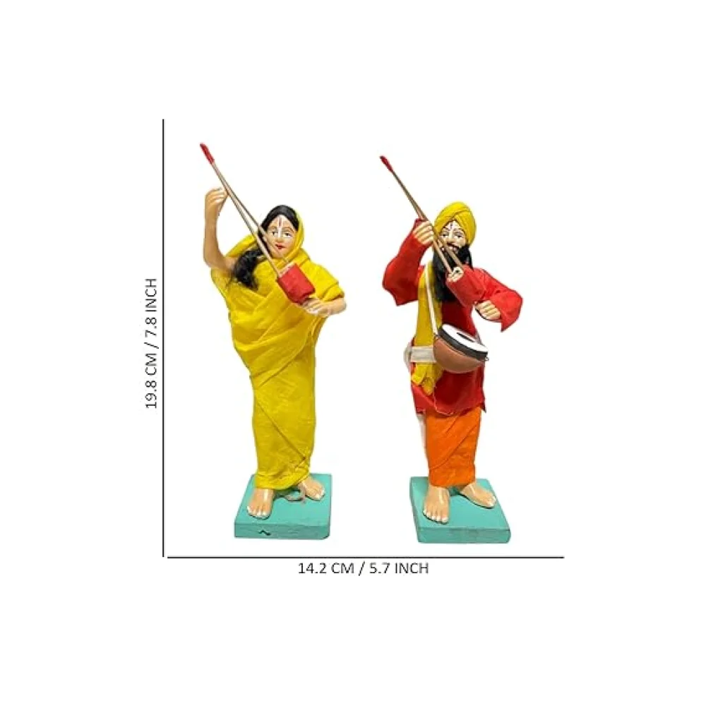 Handmade Clay Doll Human Working Figure for Gift & Décor, Folk Singer and Wife (Boul Singer) Pair Human Figure Miniature Idol, Housewarming Gifting,