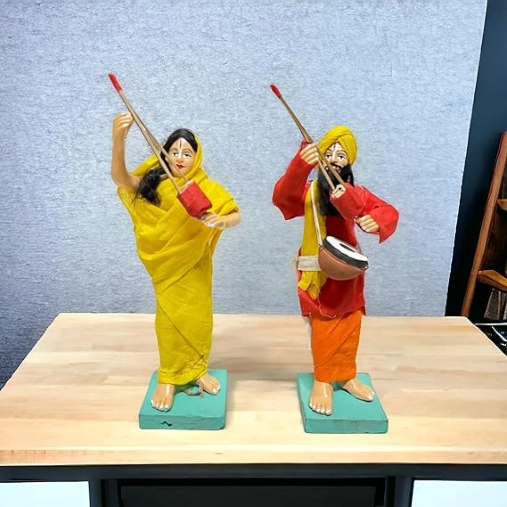 Handmade Clay Doll Human Working Figure for Gift & Décor, Folk Singer and Wife (Boul Singer) Pair Human Figure Miniature Idol, Housewarming Gifting,