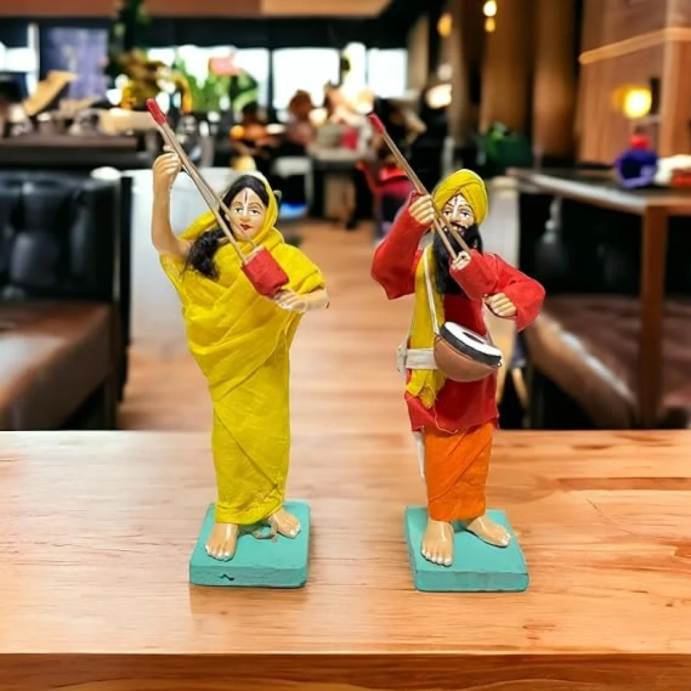 Handmade Clay Doll Human Working Figure for Gift & Décor, Folk Singer and Wife (Boul Singer) Pair Human Figure Miniature Idol, Housewarming Gifting,