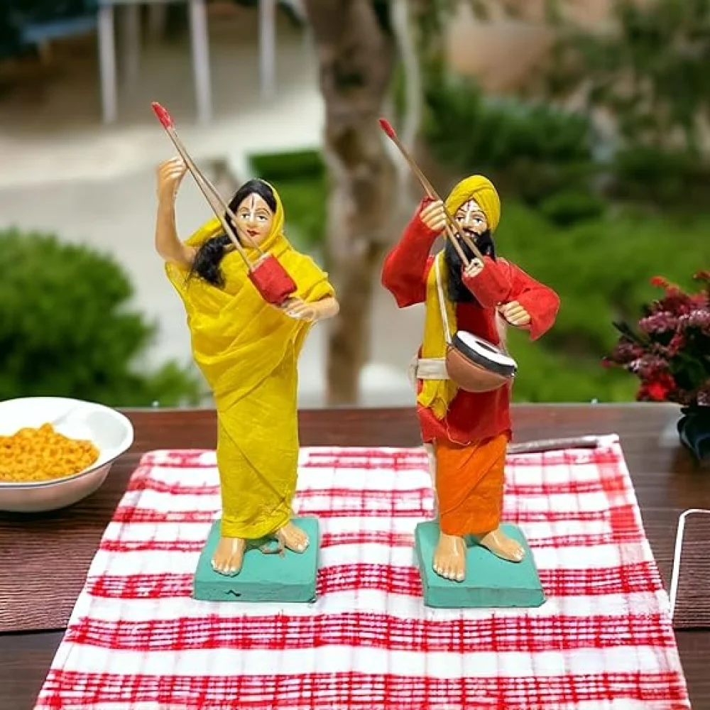 Handmade Clay Doll Human Working Figure for Gift & Décor, Folk Singer and Wife (Boul Singer) Pair Human Figure Miniature Idol, Housewarming Gifting,