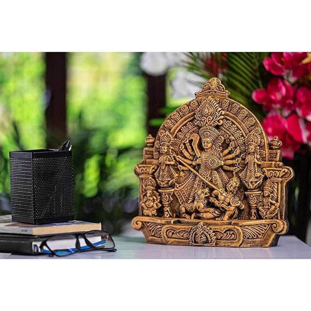 Handcrafted Terracotta Goddess Durga Idol with Family 11.2" for Pooja and Home Decor, Navaratri Decor, Office Decor, Corporate Gifts, Festive Gifts