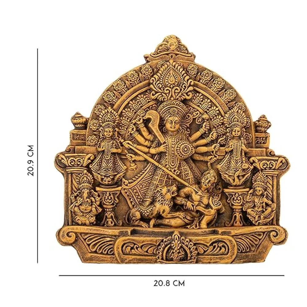 Handcrafted Terracotta Goddess Durga Idol with Family 11.2" for Pooja and Home Decor, Navaratri Decor, Office Decor, Corporate Gifts, Festive Gifts