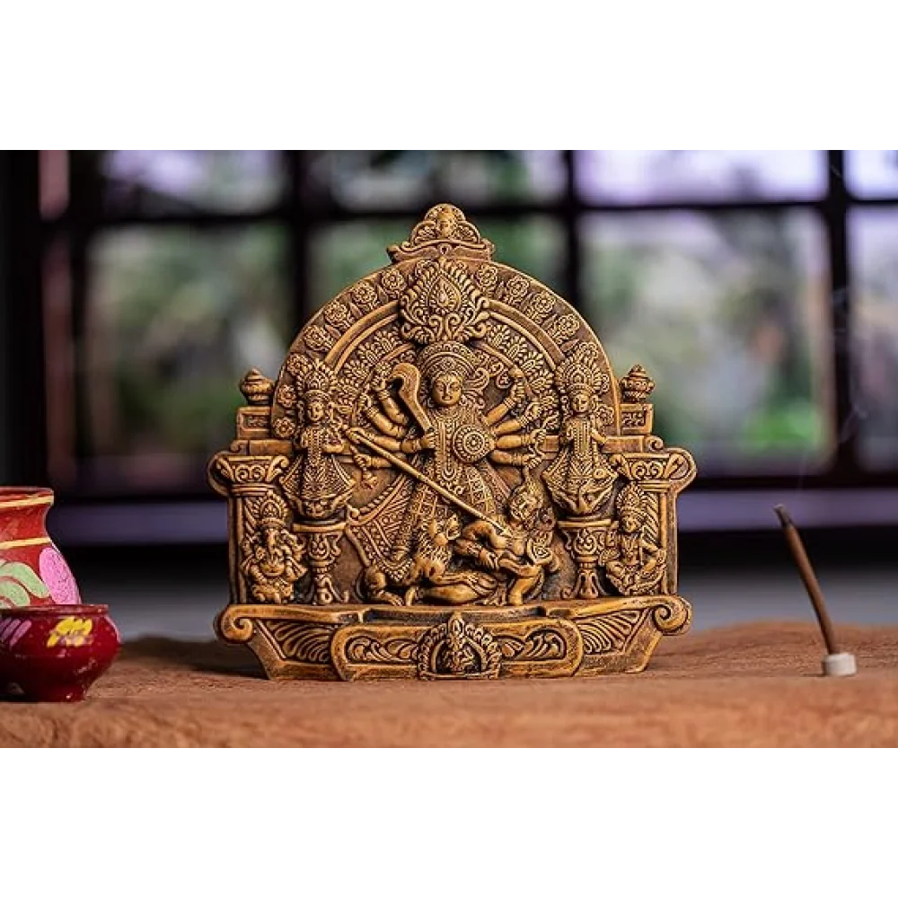 Handcrafted Terracotta Goddess Durga Idol with Family 11.2" for Pooja and Home Decor, Navaratri Decor, Office Decor, Corporate Gifts, Festive Gifts