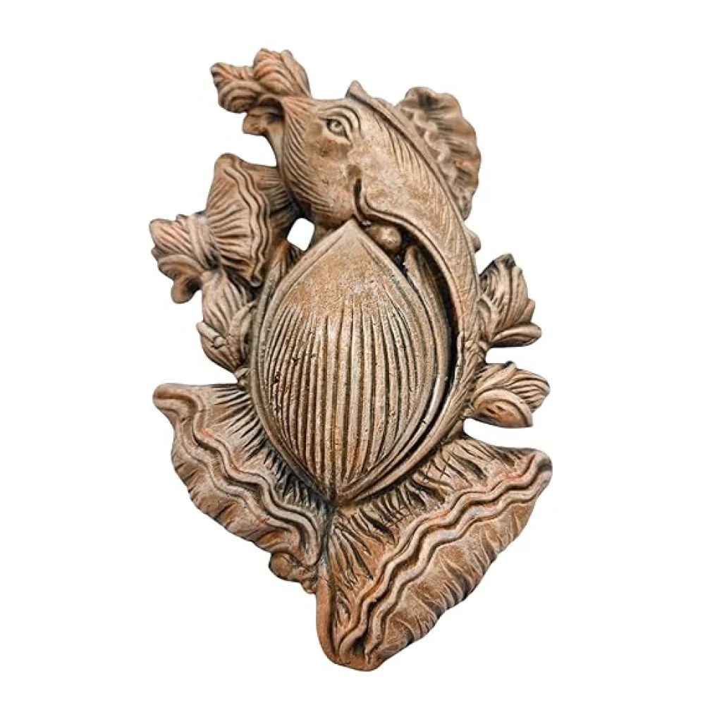 Terracotta Clay Wall Hanging Lord Ganesha Idol Eco-Friendly Handmade for Home Decoration/Diwali Festival/Religious Gift Ganesh Murti/Ganpati Idol Flower Design Wall Decoration