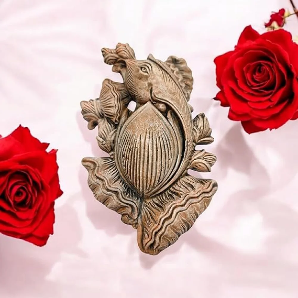Terracotta Clay Wall Hanging Lord Ganesha Idol Eco-Friendly Handmade for Home Decoration/Diwali Festival/Religious Gift Ganesh Murti/Ganpati Idol Flower Design Wall Decoration