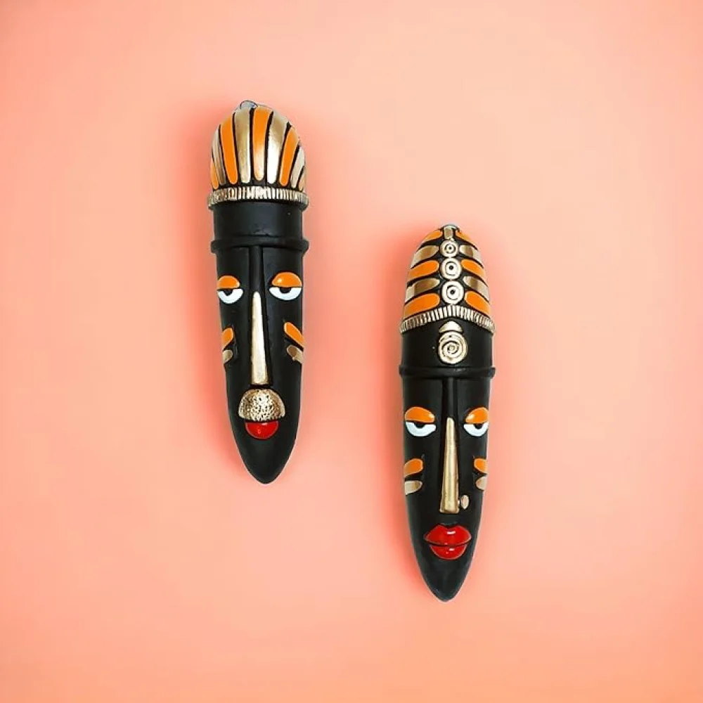 Handcrafted Terracotta Tribal Mask For Home Décor/Wall Hanging/House Warming Gifting, Terracotta Wall Hanging, Birthday Gifting, Corporate Gifting Set Of 2.