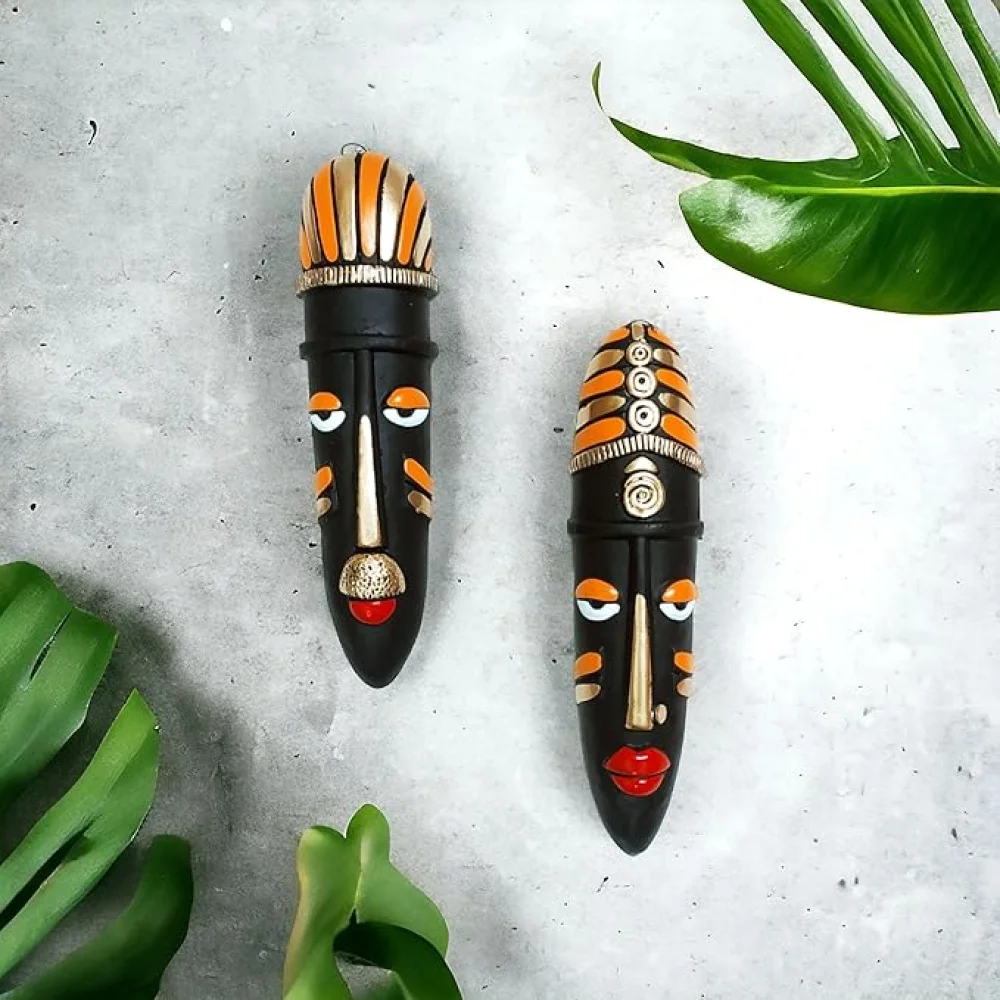 Handcrafted Terracotta Tribal Mask For Home Décor/Wall Hanging/House Warming Gifting, Terracotta Wall Hanging, Birthday Gifting, Corporate Gifting Set Of 2.