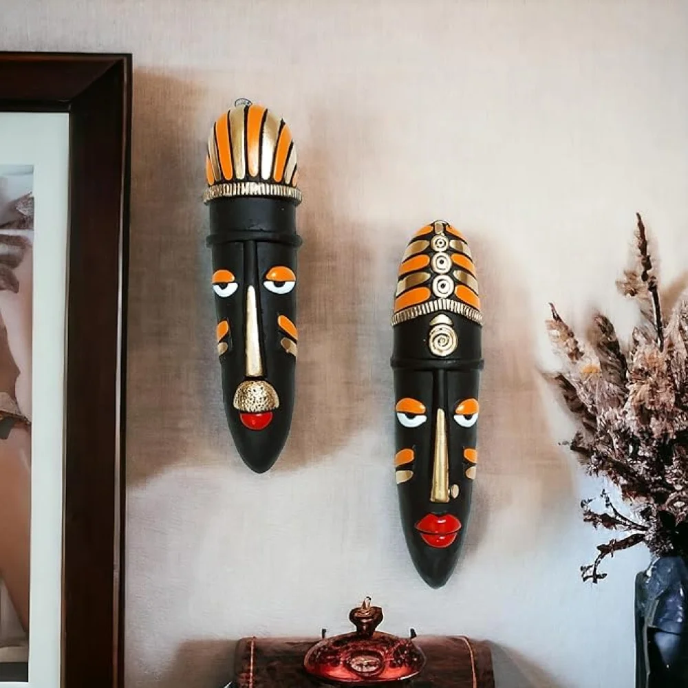 Handcrafted Terracotta Tribal Mask For Home Décor/Wall Hanging/House Warming Gifting, Terracotta Wall Hanging, Birthday Gifting, Corporate Gifting Set Of 2.