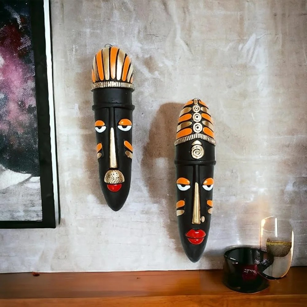 Handcrafted Terracotta Tribal Mask For Home Décor/Wall Hanging/House Warming Gifting, Terracotta Wall Hanging, Birthday Gifting, Corporate Gifting Set Of 2.