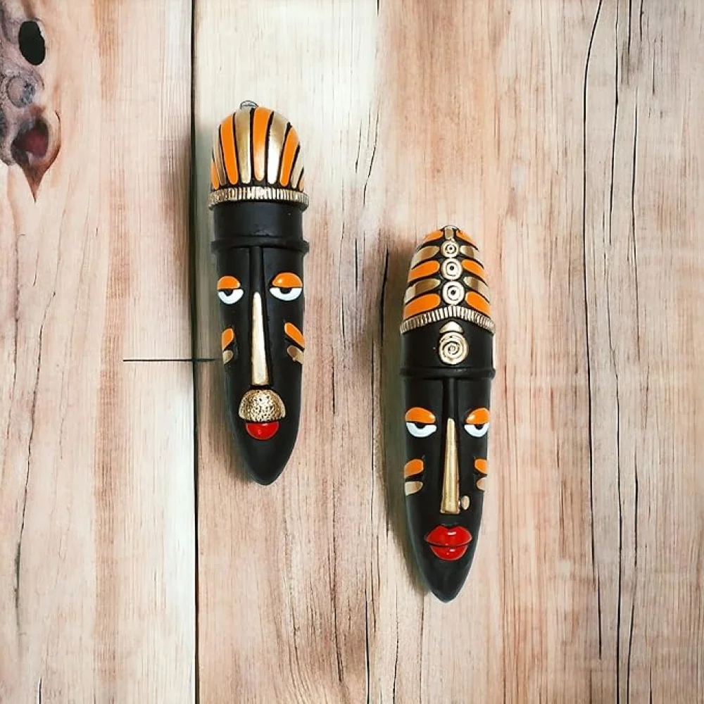 Handcrafted Terracotta Tribal Mask For Home Décor/Wall Hanging/House Warming Gifting, Terracotta Wall Hanging, Birthday Gifting, Corporate Gifting Set Of 2.