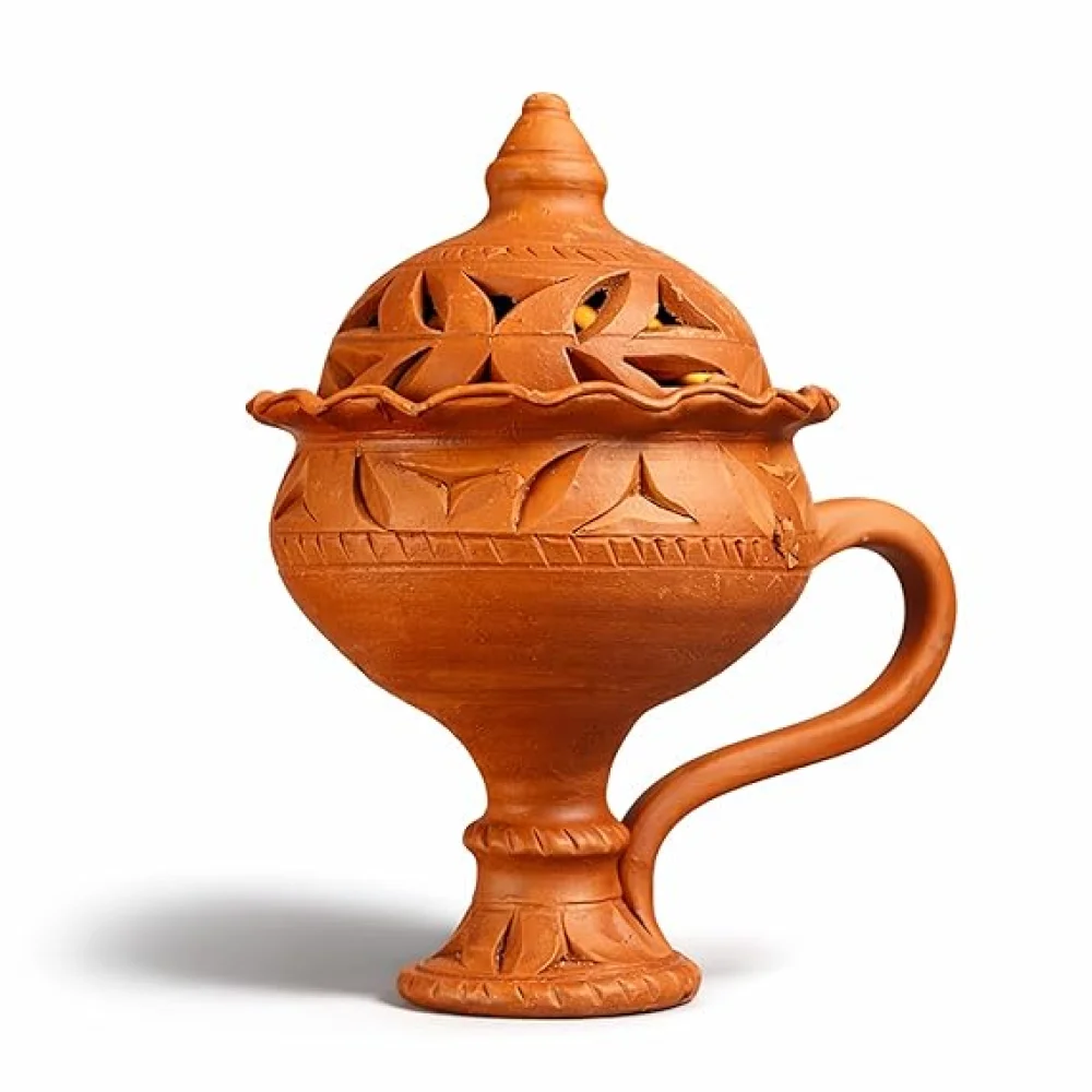 Handcrafted Terracotta Dhunachi with Lid – Traditional Clay Incense Burner for Pooja, Mitti Aroma Home Fragrance Holder, Festive Décor & Spiritual Gifting