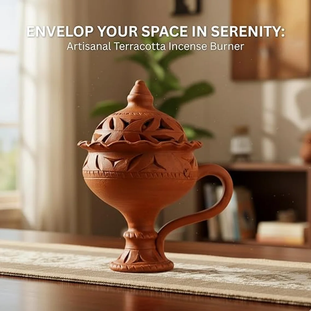 Handcrafted Terracotta Dhunachi with Lid – Traditional Clay Incense Burner for Pooja, Mitti Aroma Home Fragrance Holder, Festive Décor & Spiritual Gifting