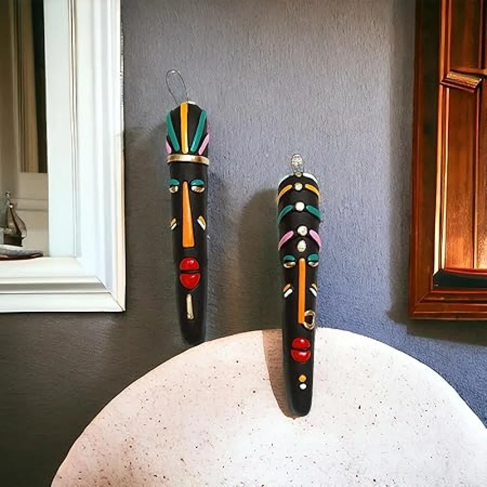 KARRU KRAFFT Handcrafted Terracotta Tribal Sooru Mask – Clay Wall Hanging Décor for Home & Office | Traditional Terracotta Face Mask for Housewarming & Gifting Pack of 2