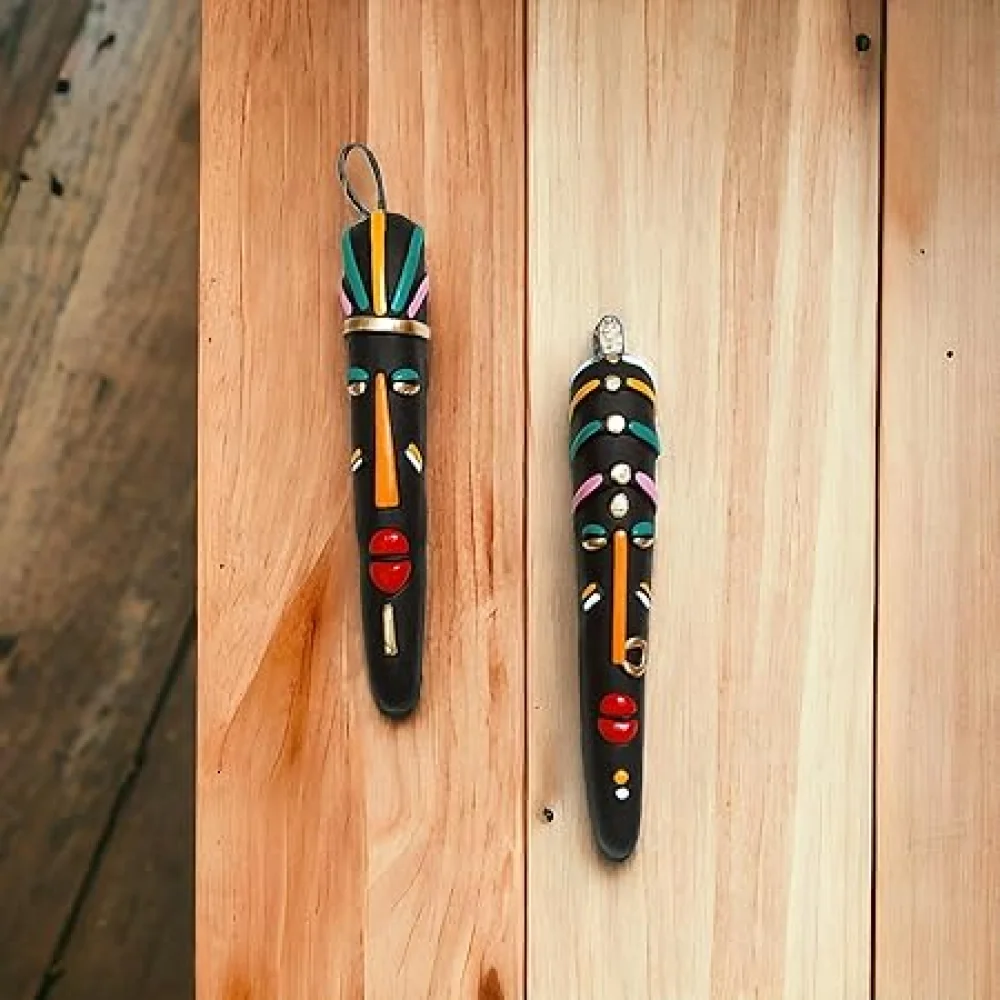 KARRU KRAFFT Handcrafted Terracotta Tribal Sooru Mask – Clay Wall Hanging Décor for Home & Office | Traditional Terracotta Face Mask for Housewarming & Gifting Pack of 2